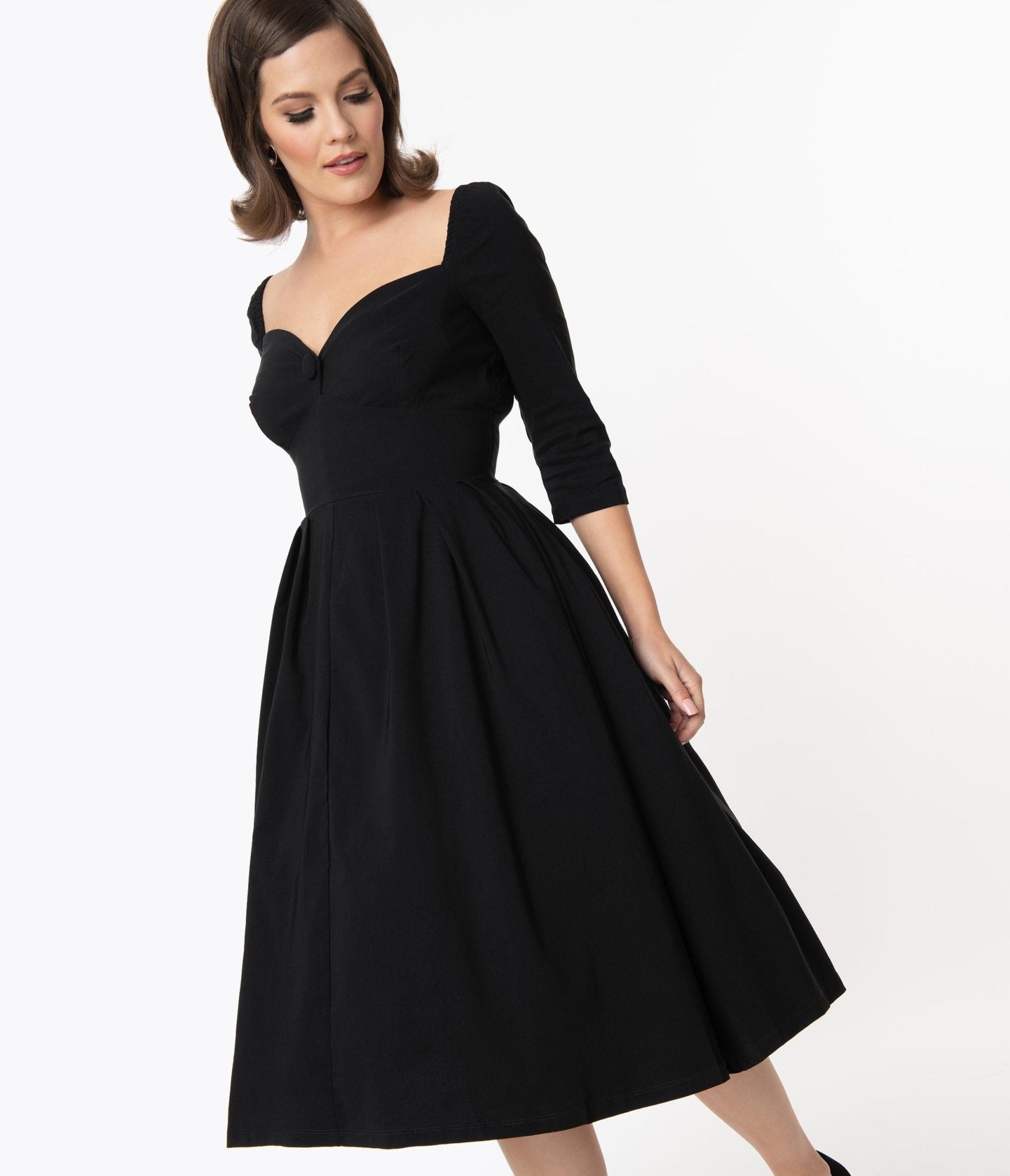 Unique Vintage 1950s Black Sweetheart Lamar Swing Dress