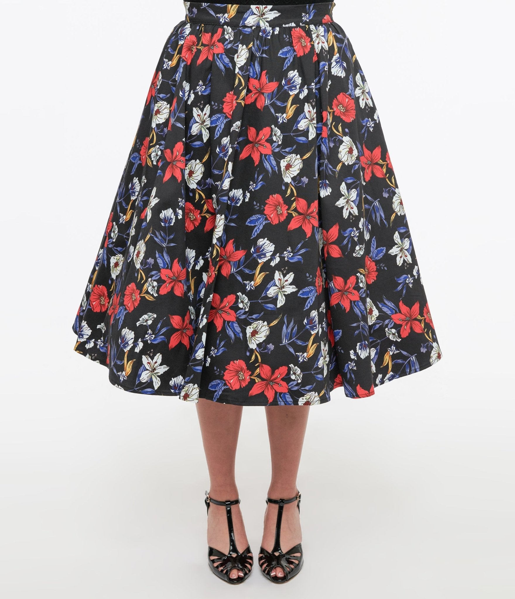 Black Floral Print Milly Swing Skirt