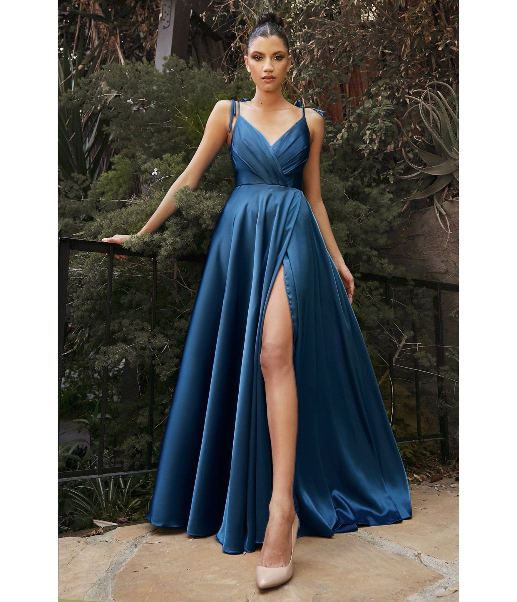 Ladivine by Cinderella Divine French Navy Flowy Satin A-Line Bridesmaid Gown