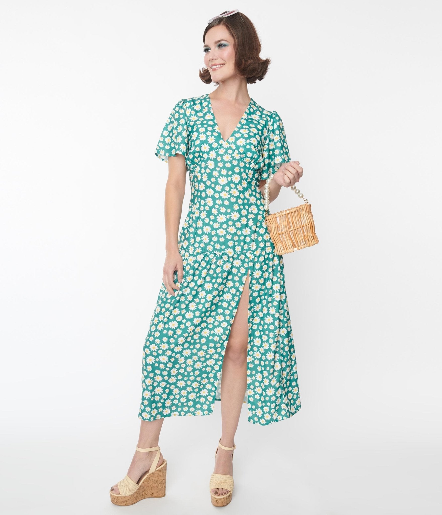 Green & White Daisy Midi Dress