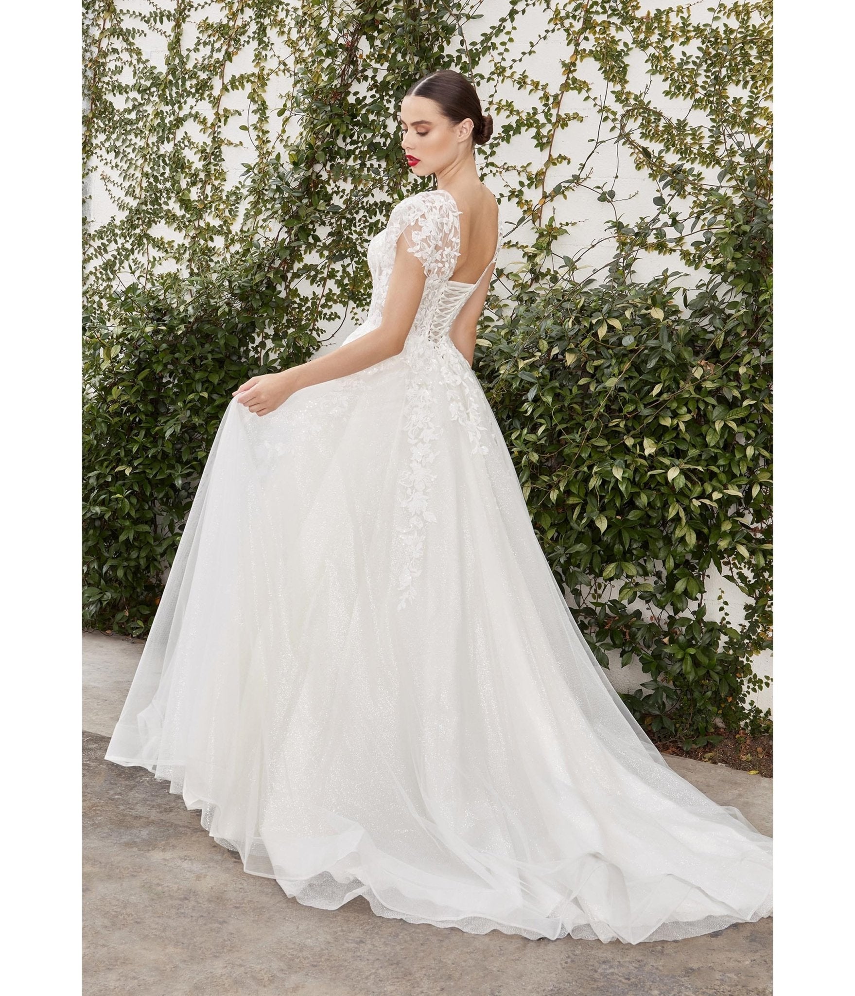 Ladivine by Cinderella Divine Ivory Floral Glitter Tulle Bridal Ball Gown