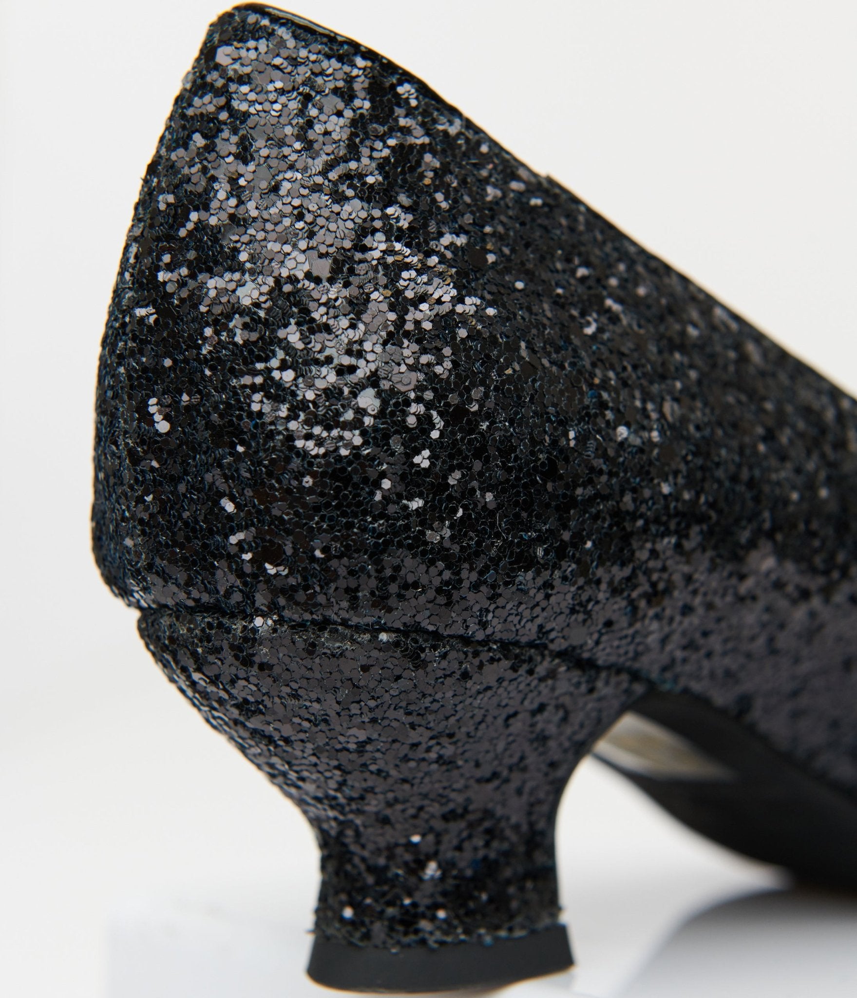 Unique Vintage 1950s Black Sparkle Pointed Kitten Heels