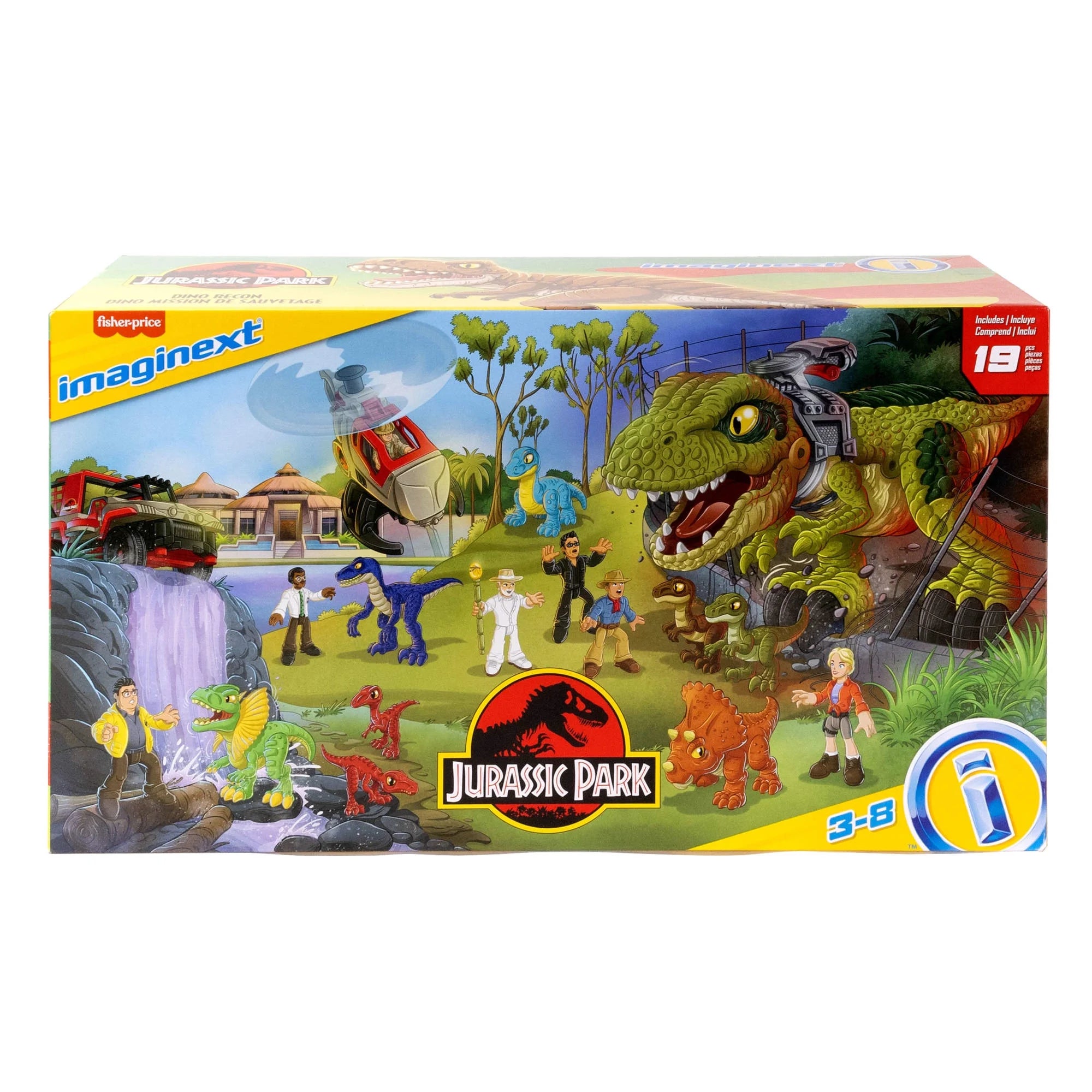 Jurassic World JFB33 Imaginext Playset, Includes 9 Dinosaurs, 7 Figures, and 2 Vehicles