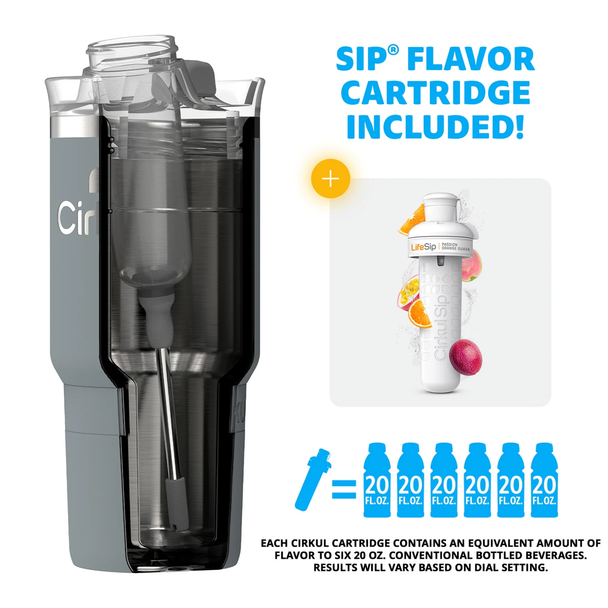 Cirkul 24Oz On-The-Go StrawSip Tumbler W/1 Flavor Cartridge, Slate