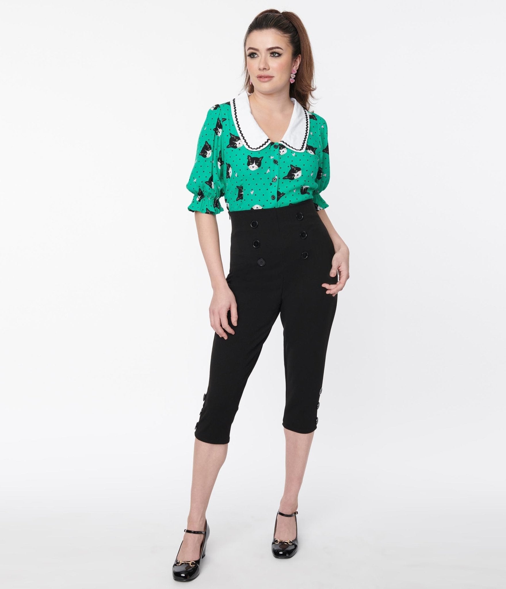 Black High Waisted Retro Button Capris