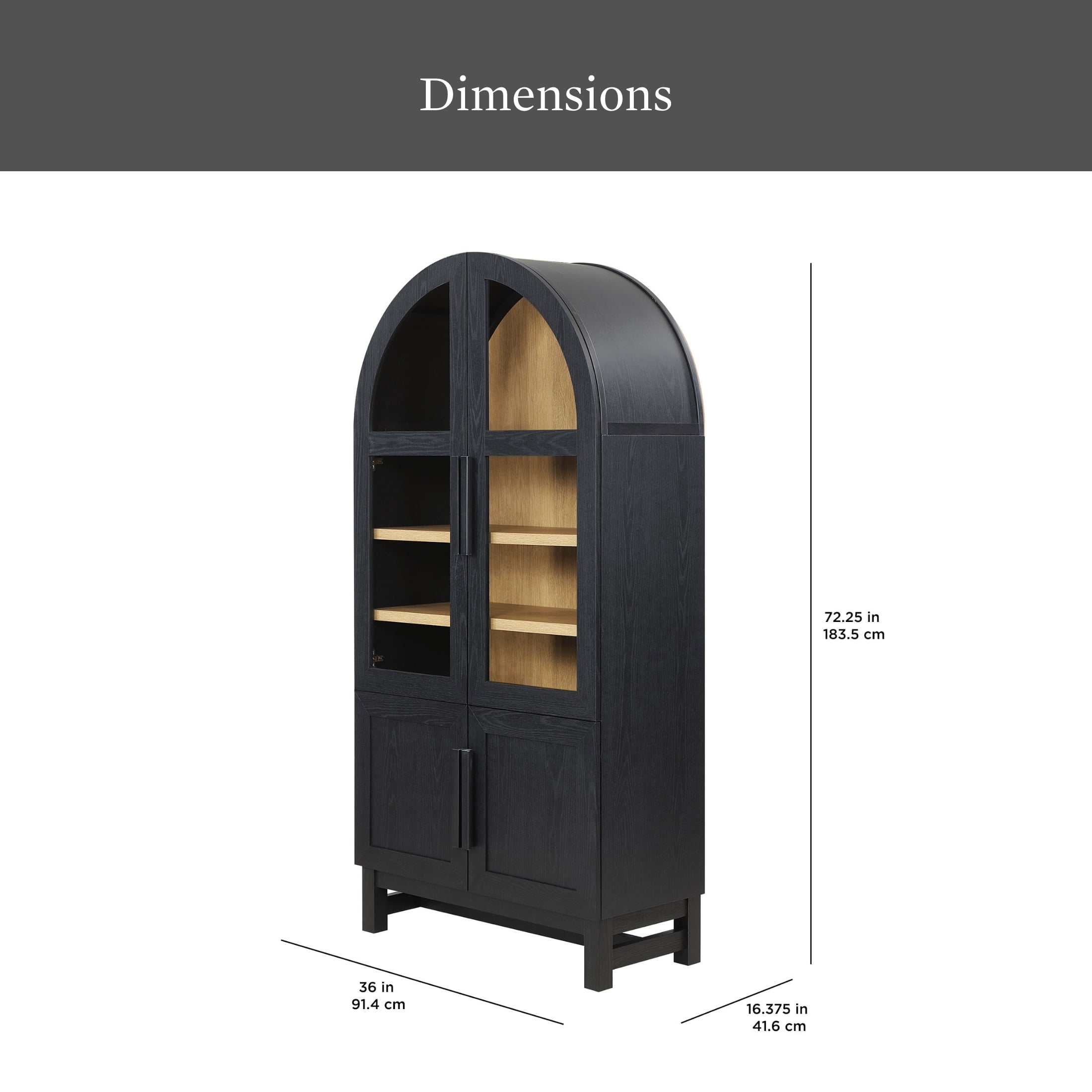 Better Homes & Gardens BHF336158813032 Juliet Kitchen Rounded Solid Wood Frame Arc Cabinet, Black Finish