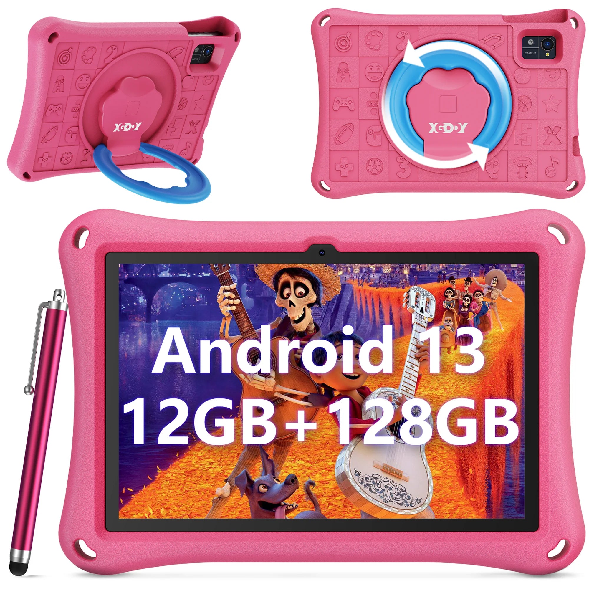 XGODY N02 PRO Tablet - Quad-Core 2.0GHZ, 12GB RAM, 128GB ROM, Android 13, 10.1 HD, 7000mAh, Pink