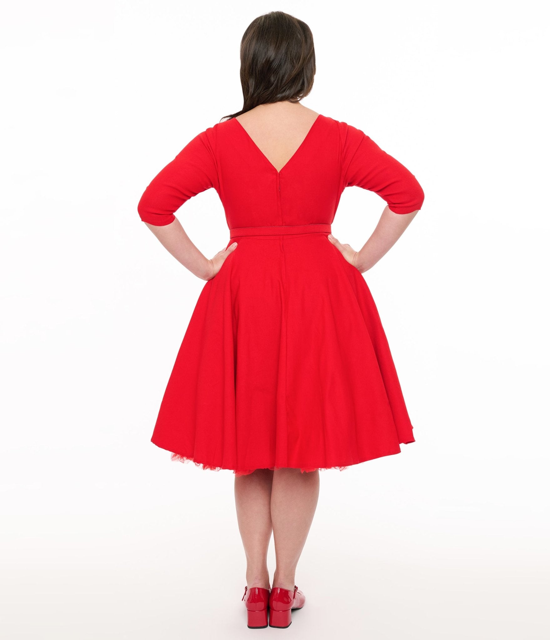 Unique Vintage Plus Size 1950s Bright Red Devon Swing Dress