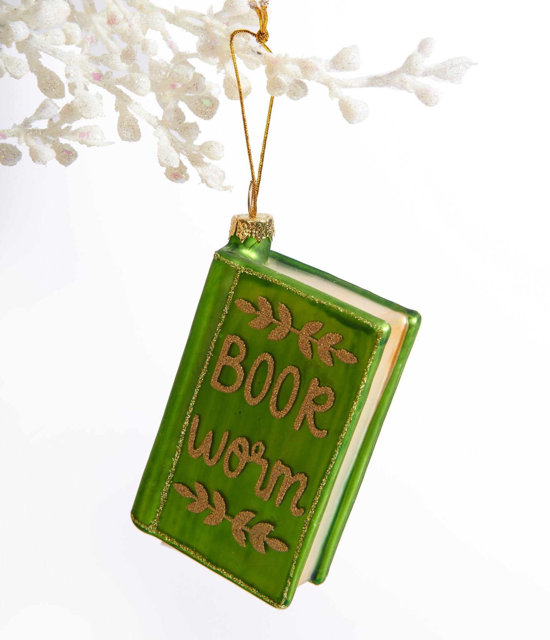 Book Worm Glass Ornament