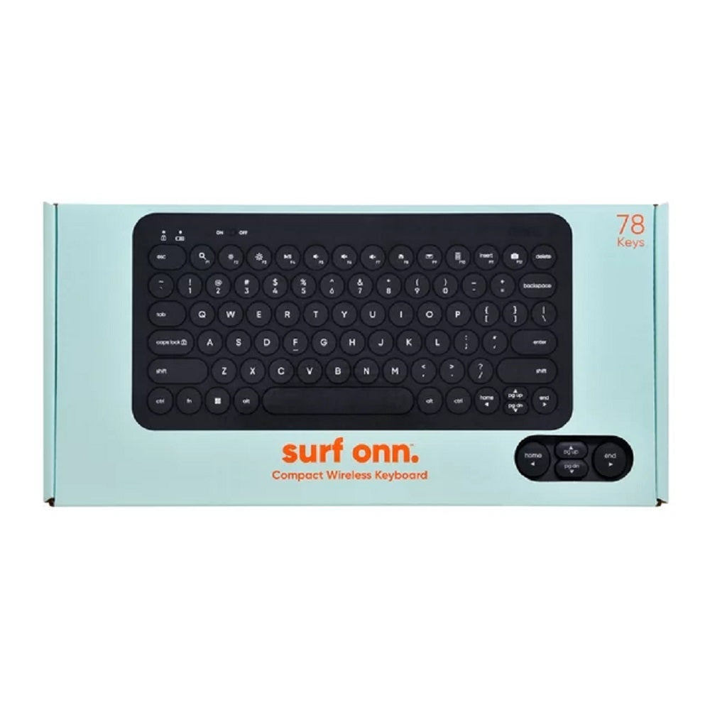 onn. 654786526 Mini Compact Wireless Office Keyboard,USB Receiver, 78 Keys (Gray)