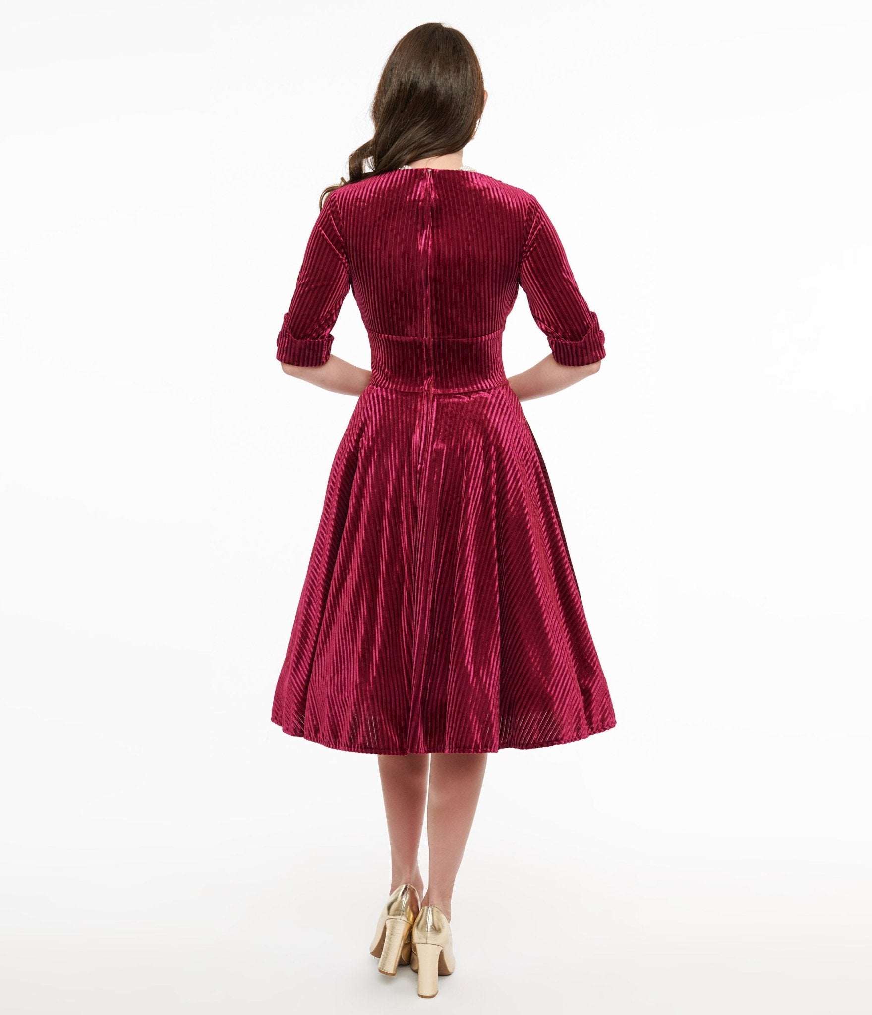 Unique Vintage 1950s Merlot Textured Velvet Delores Swing Dress