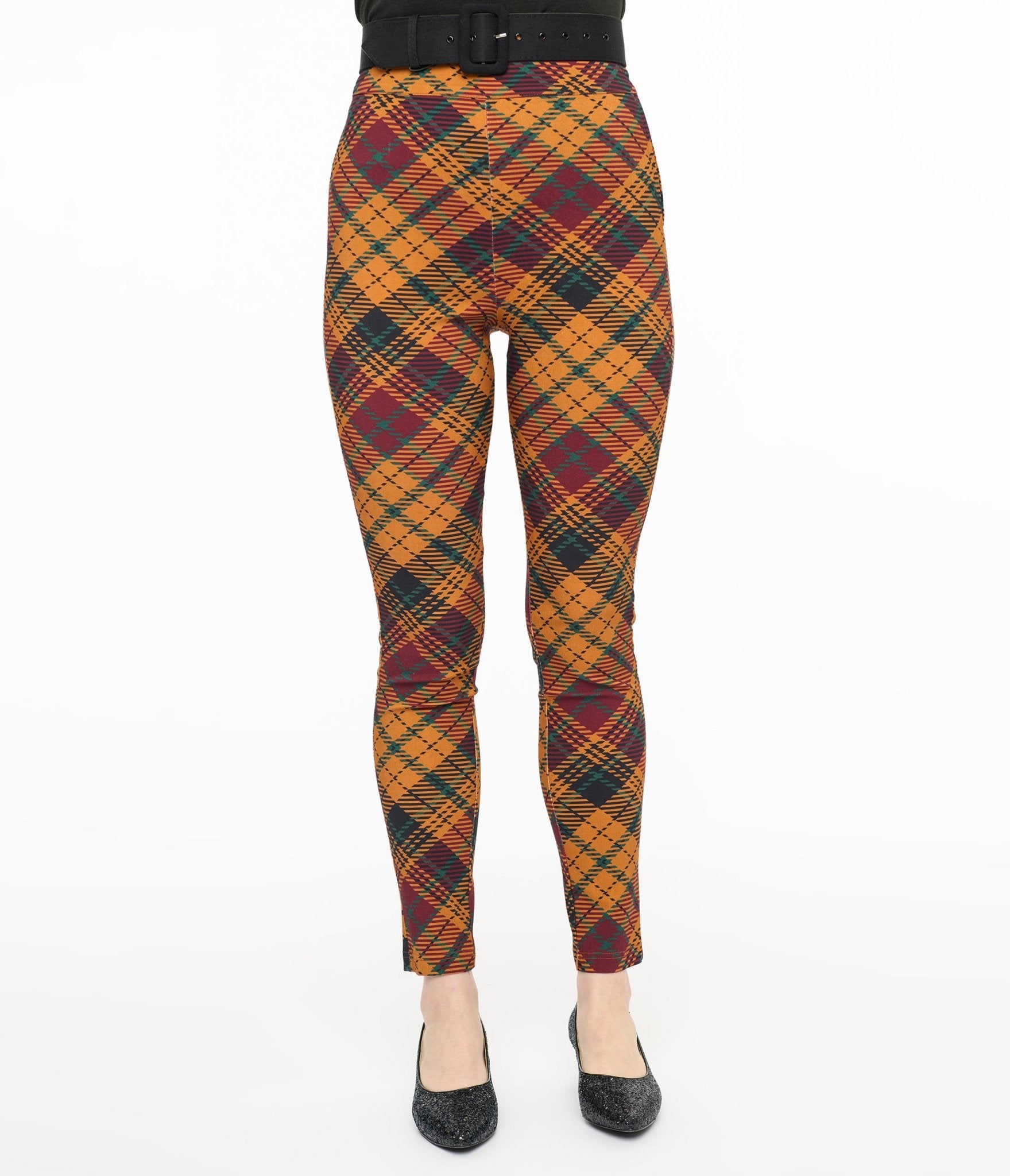 Unique Vintage 1960s Mustard & Burgundy Plaid High Waist Cigarette Pants