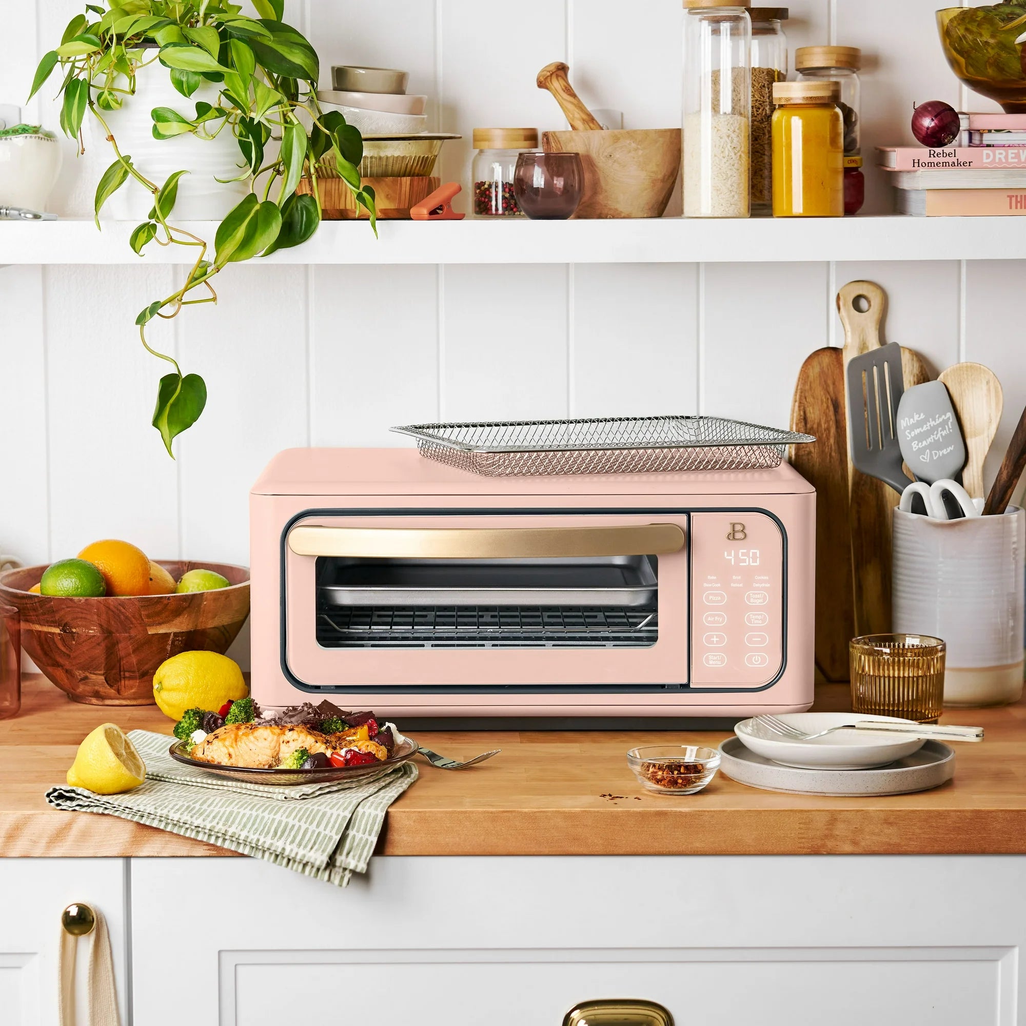 Beautiful 19699 Infrared Air Fry Toaster Oven, 9-Slice, 1800 W, Rose by Drew Barrymore