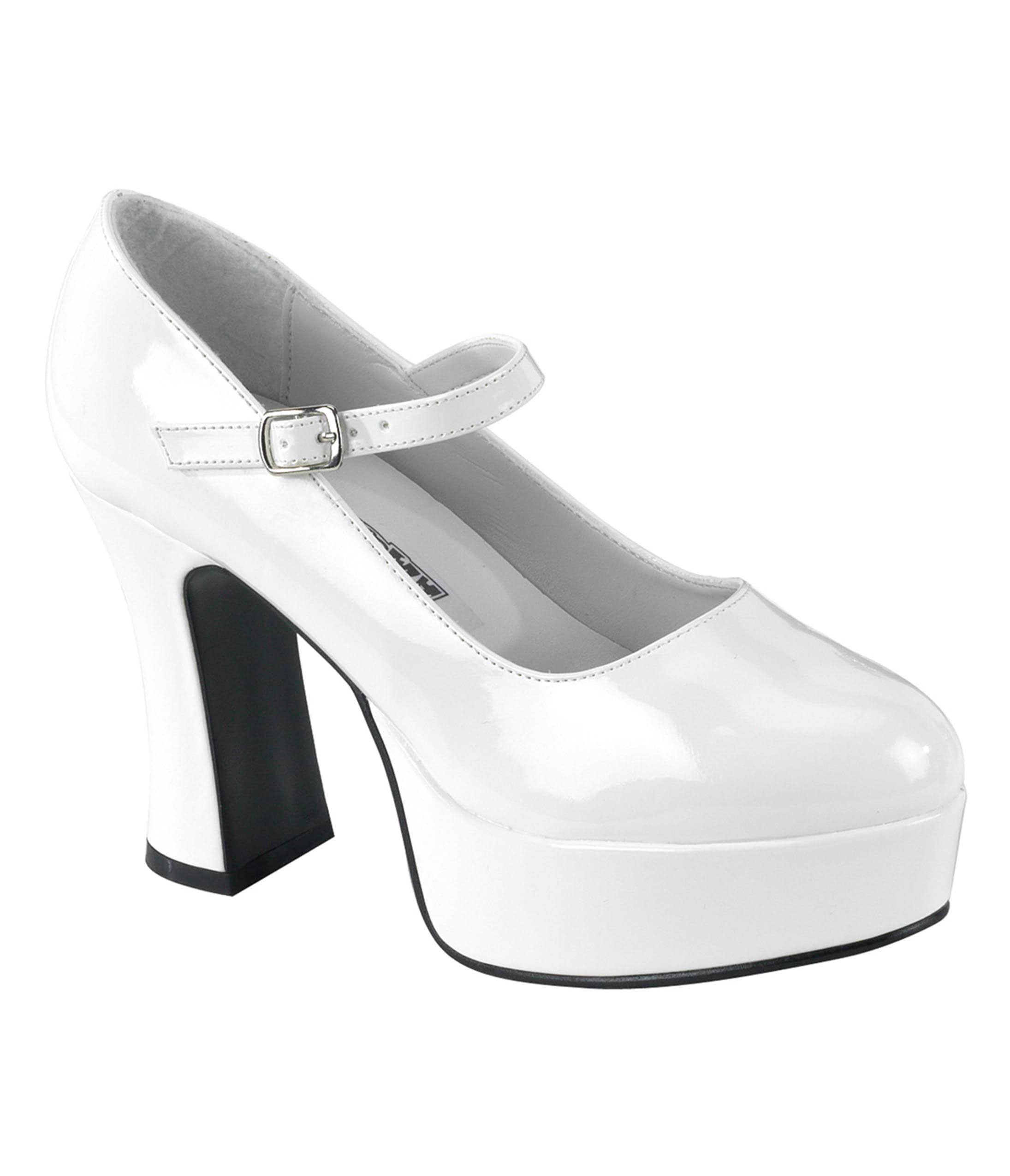 White Patent Heel Mary Jane Pumps