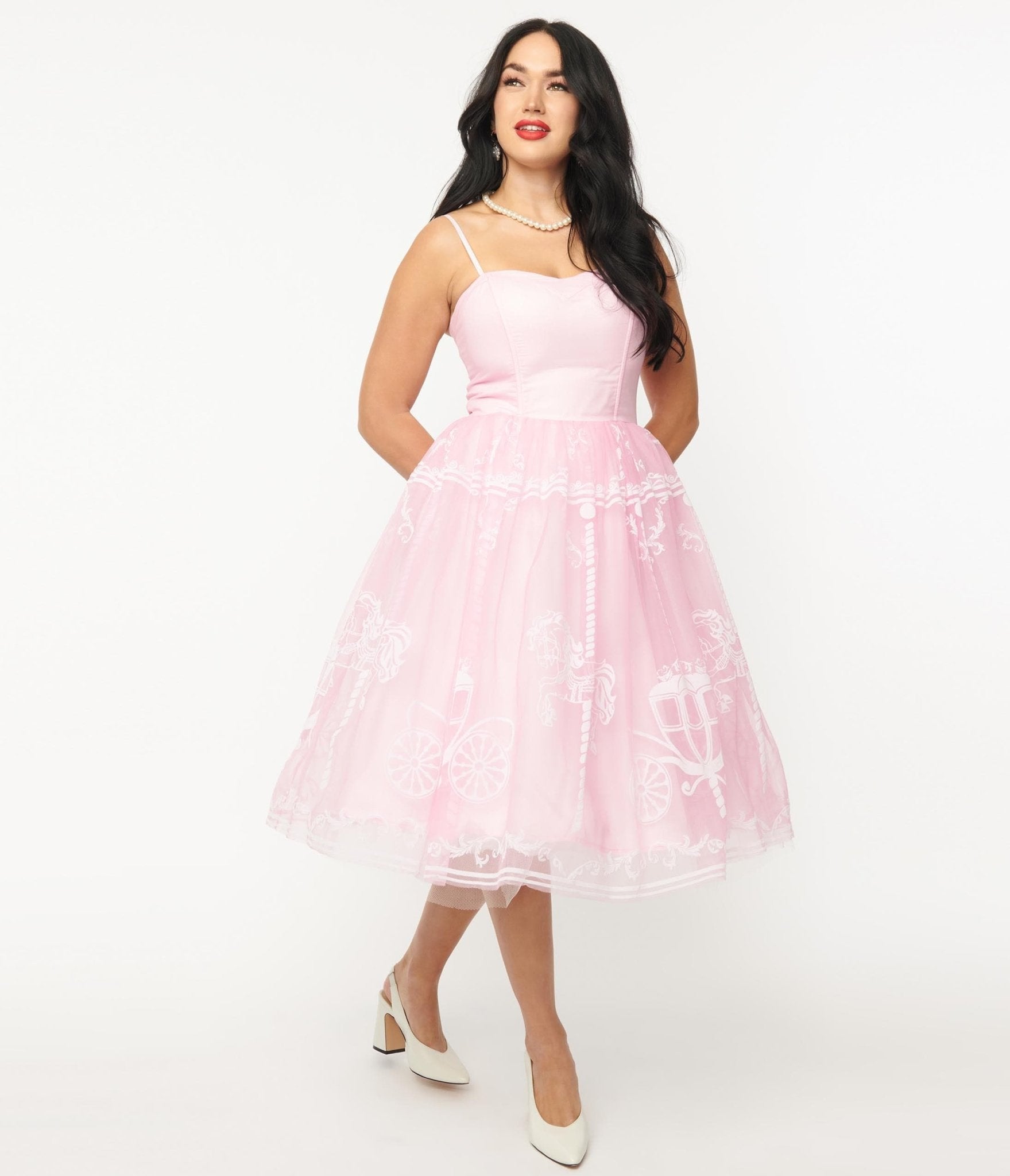 Unique Vintage Pink Carousel Bertie Swing Dress