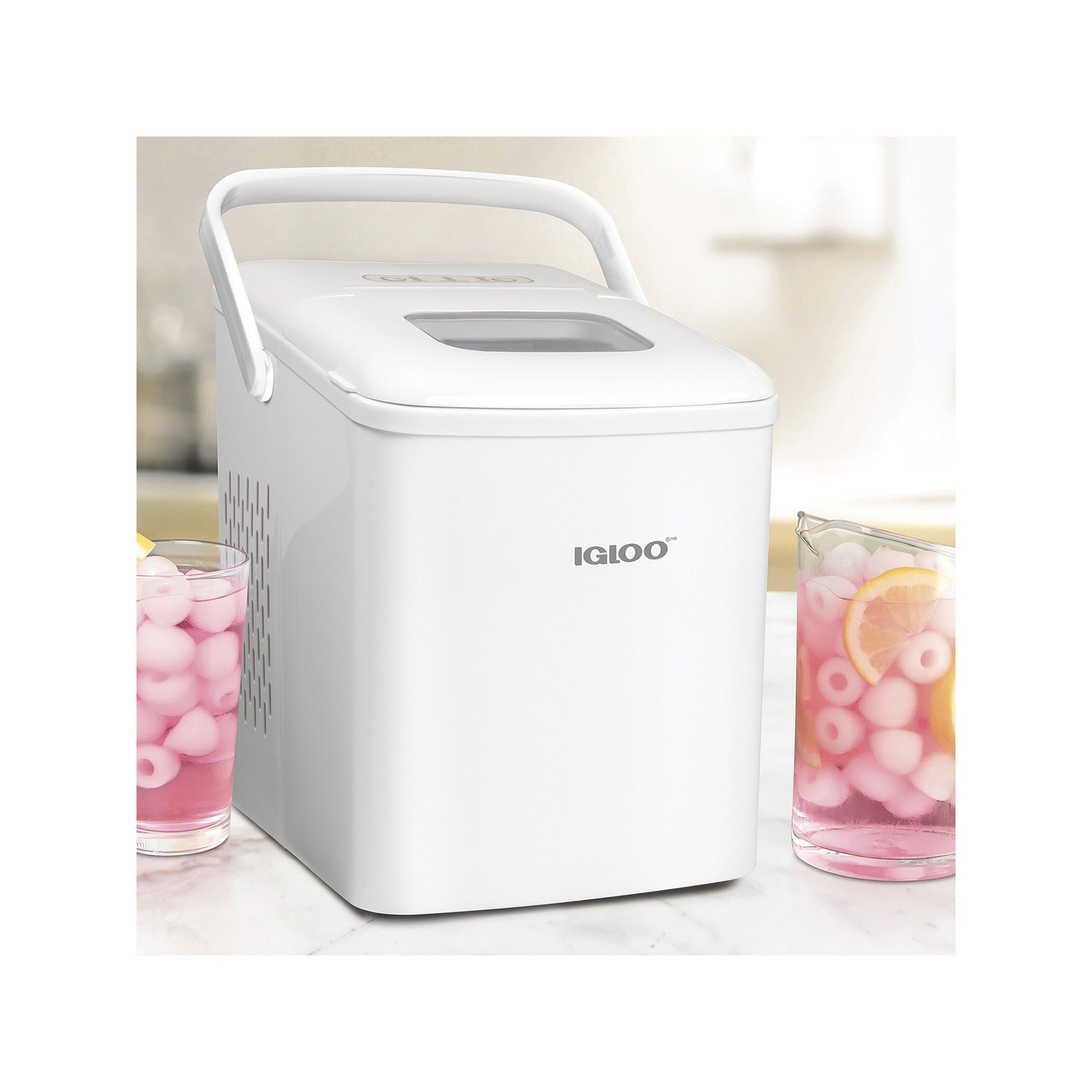 Igloo IGLICEB26HNWH 26 lbs. Self Cleaning Ice Maker with Carrying Handle, White