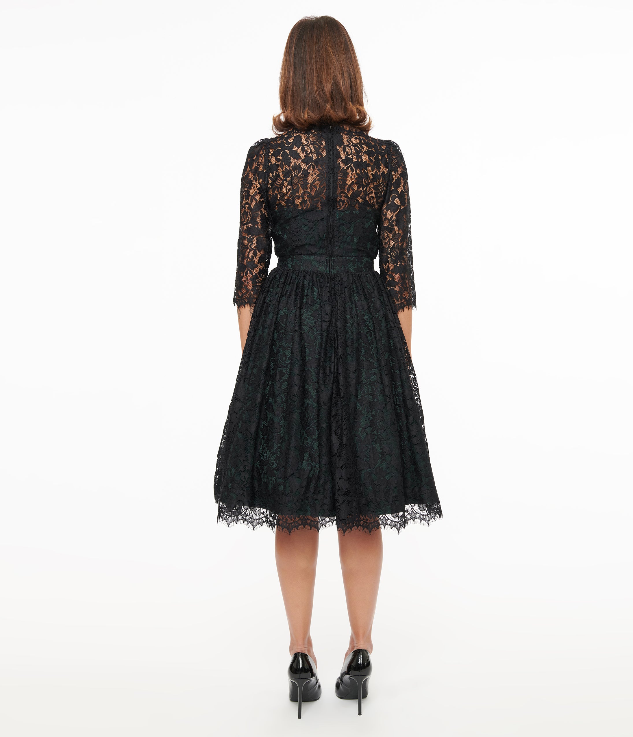 Unique Vintage 1940s Black Lace Swing Dress