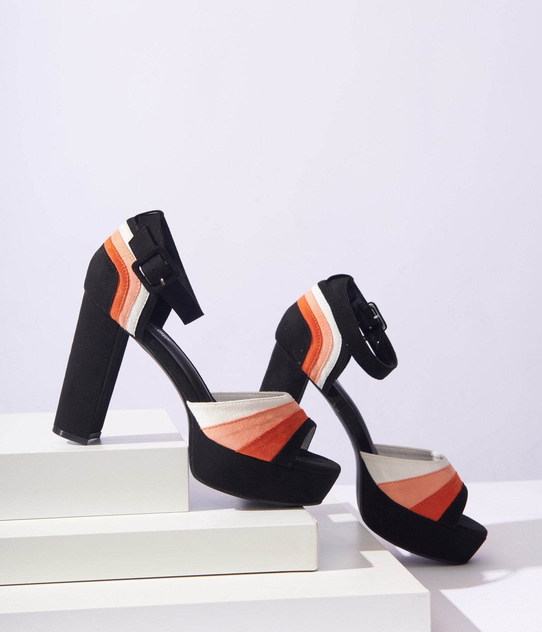 Unique Vintage Candy Corn Suede Peep Toe Pumps