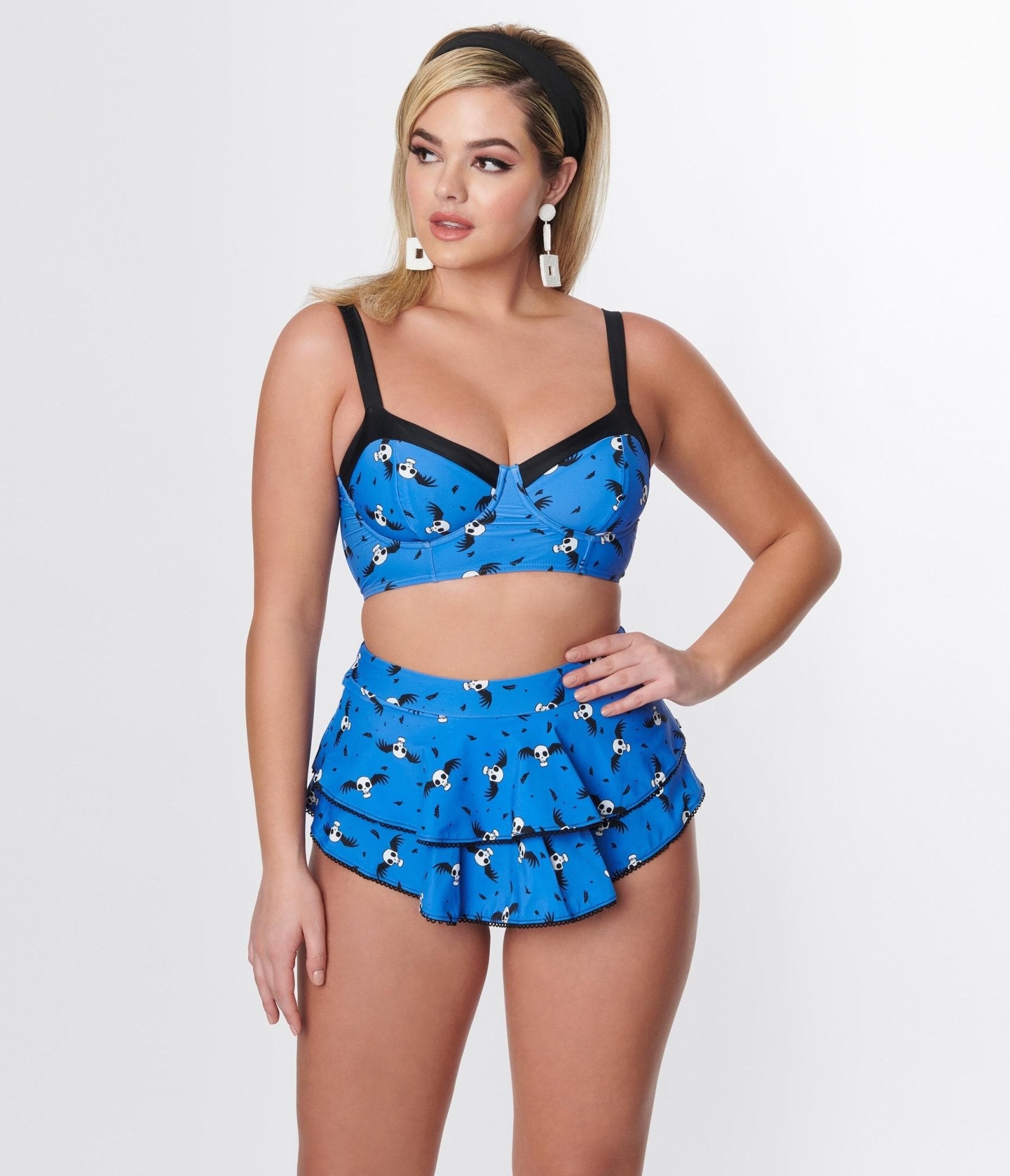 Corpse Bride x Unique Vintage Blue & Flying Skulls Marlene Crop Swim Top