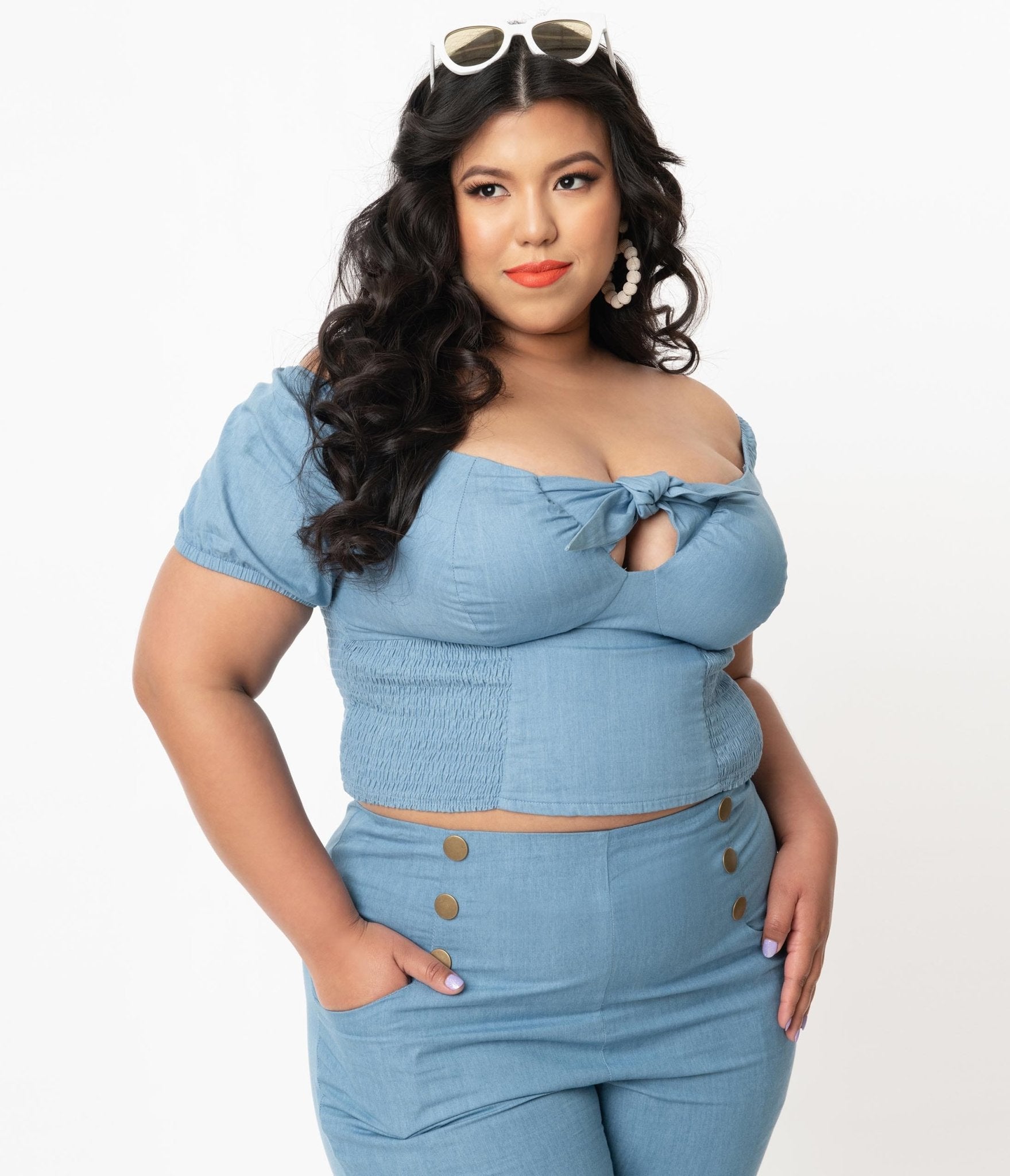 Unique Vintage Plus Size 1960s Chambray Blue Turner Crop Top