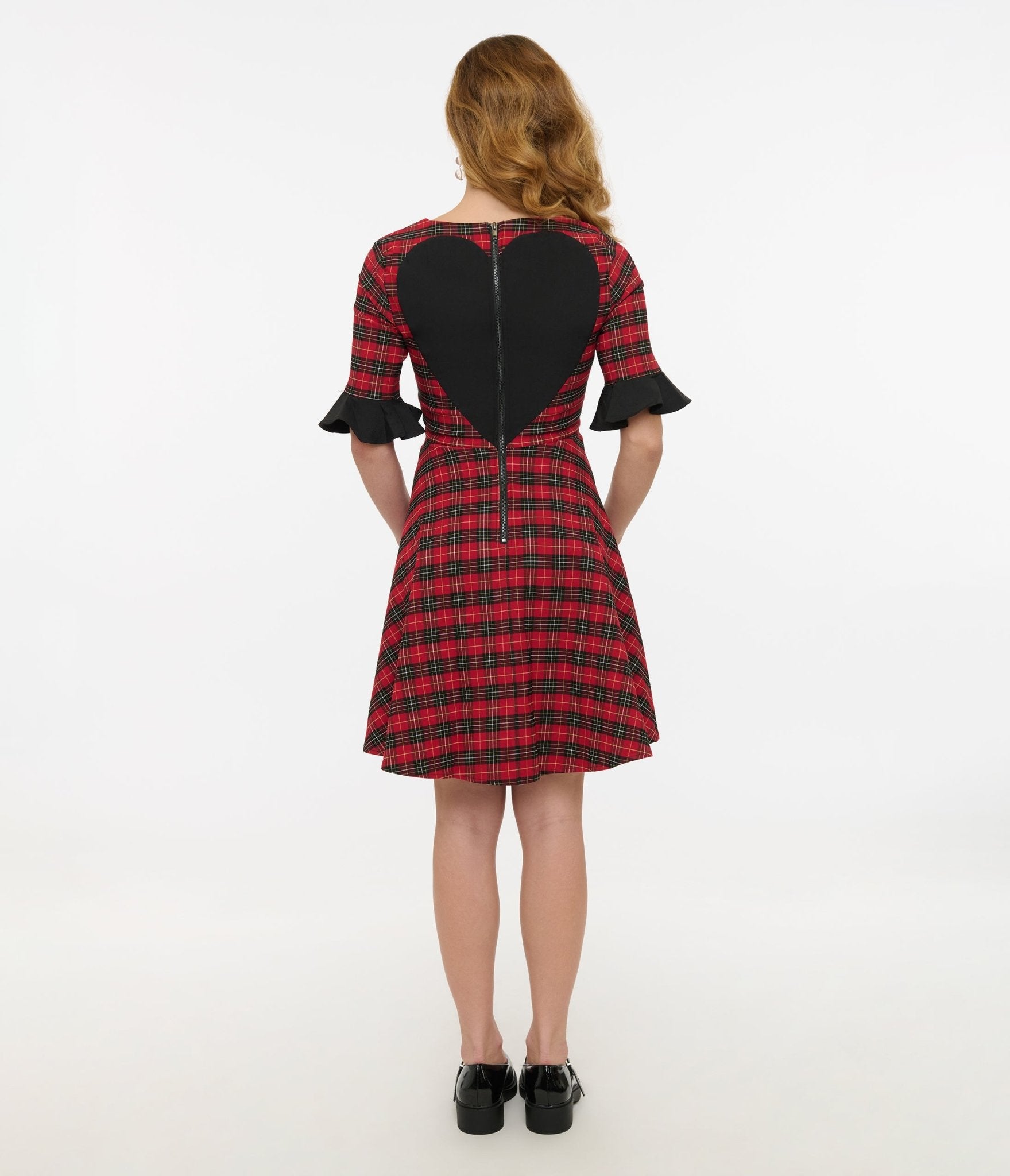 Jawbreaker Red Tartan & Black Heart Mini Dress