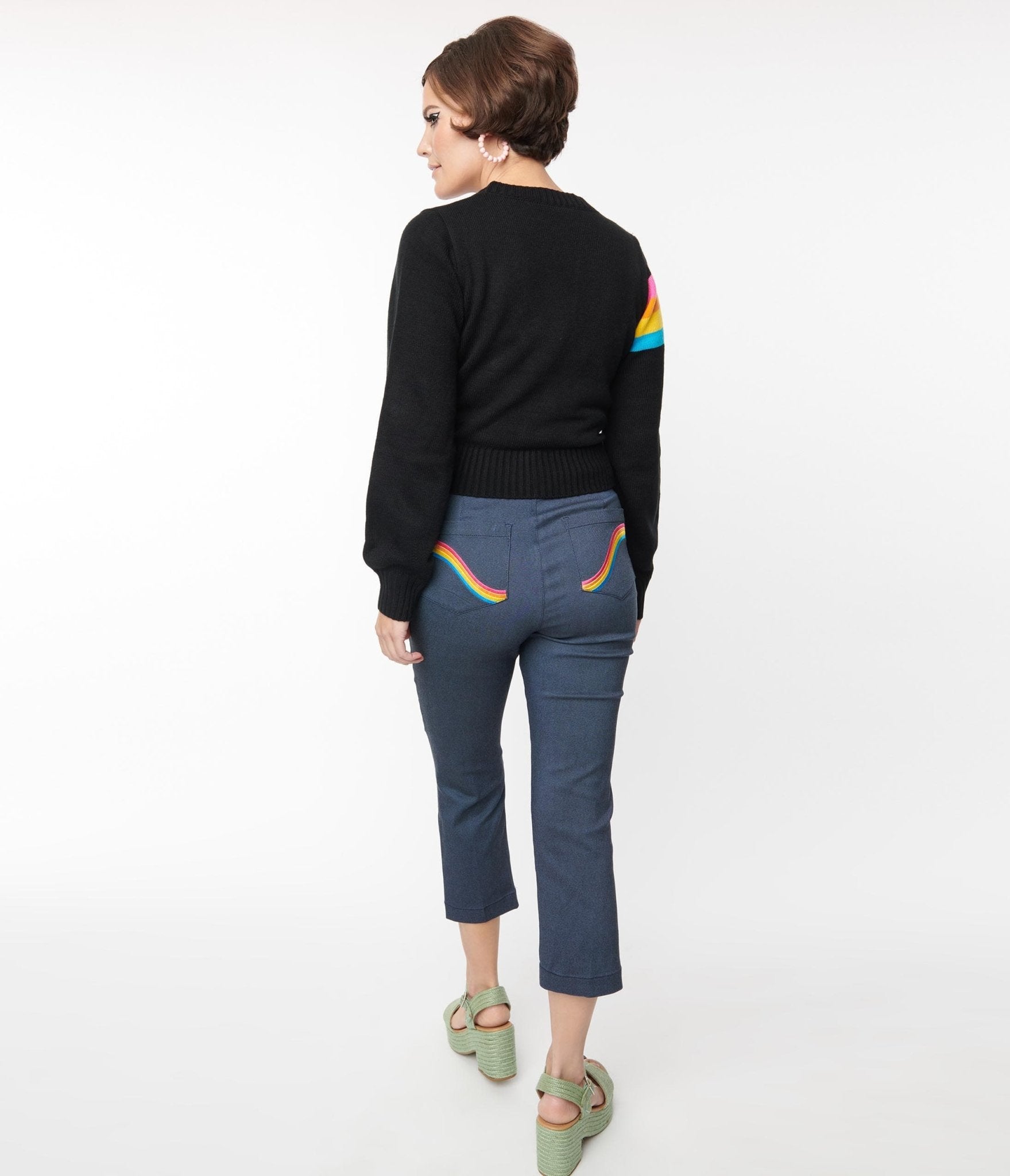 Smak Parlour Denim Bengaline & Rainbow Pocket Pintuck Capris