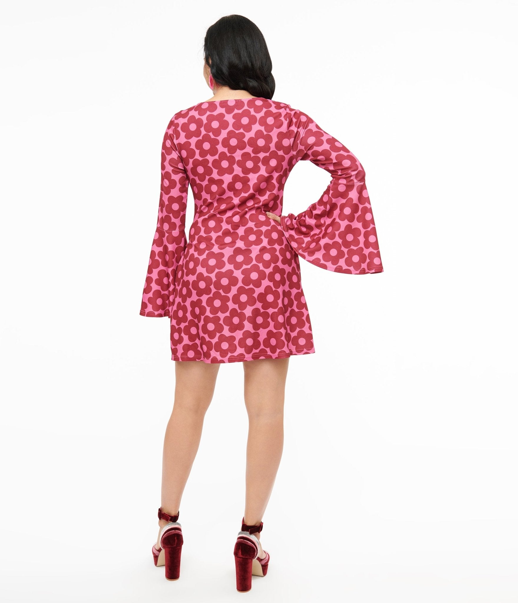 Smak Parlour 1960s Pink & Burgundy Mod Daisy Mini Dress