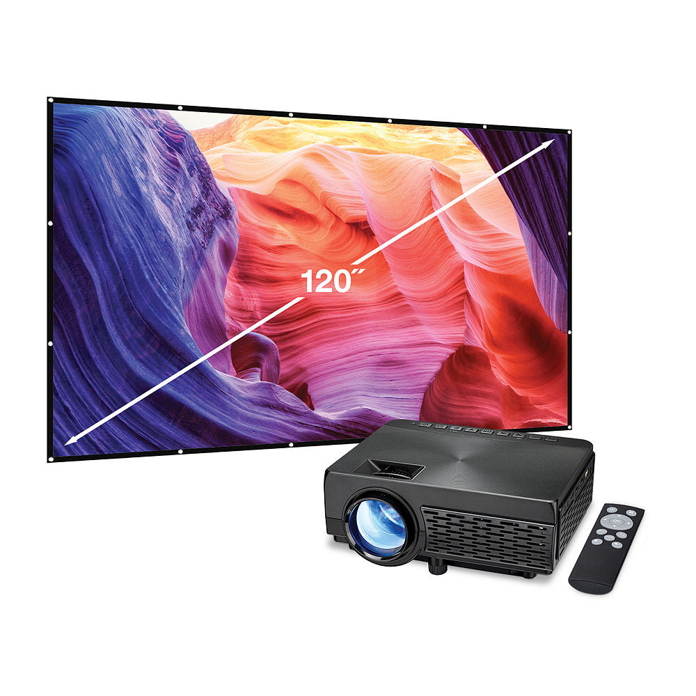 Memorex Mini Projector with Bluetooth and 120 Projection Screen Black