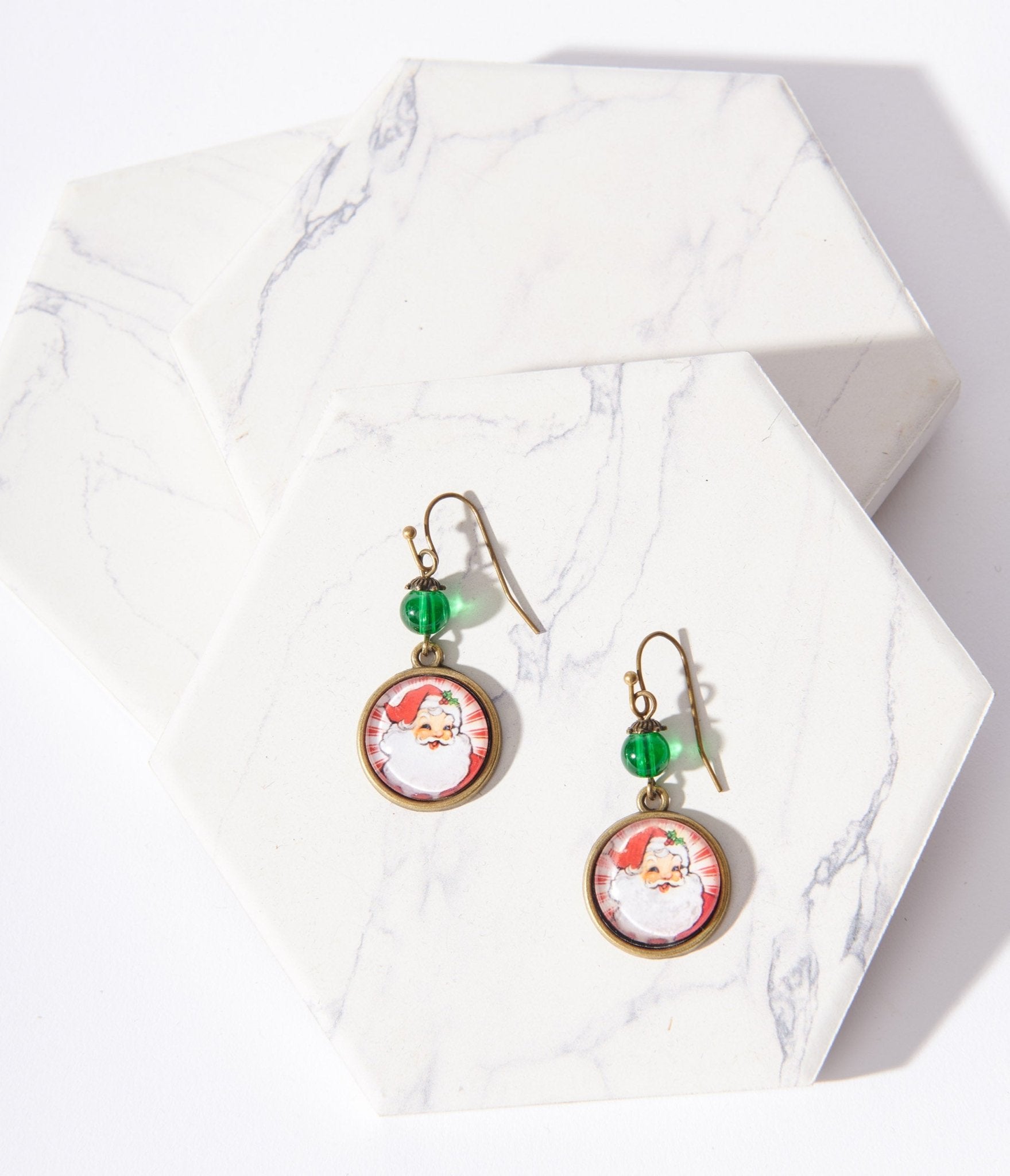 Retro Round Santa Christmas Earrings