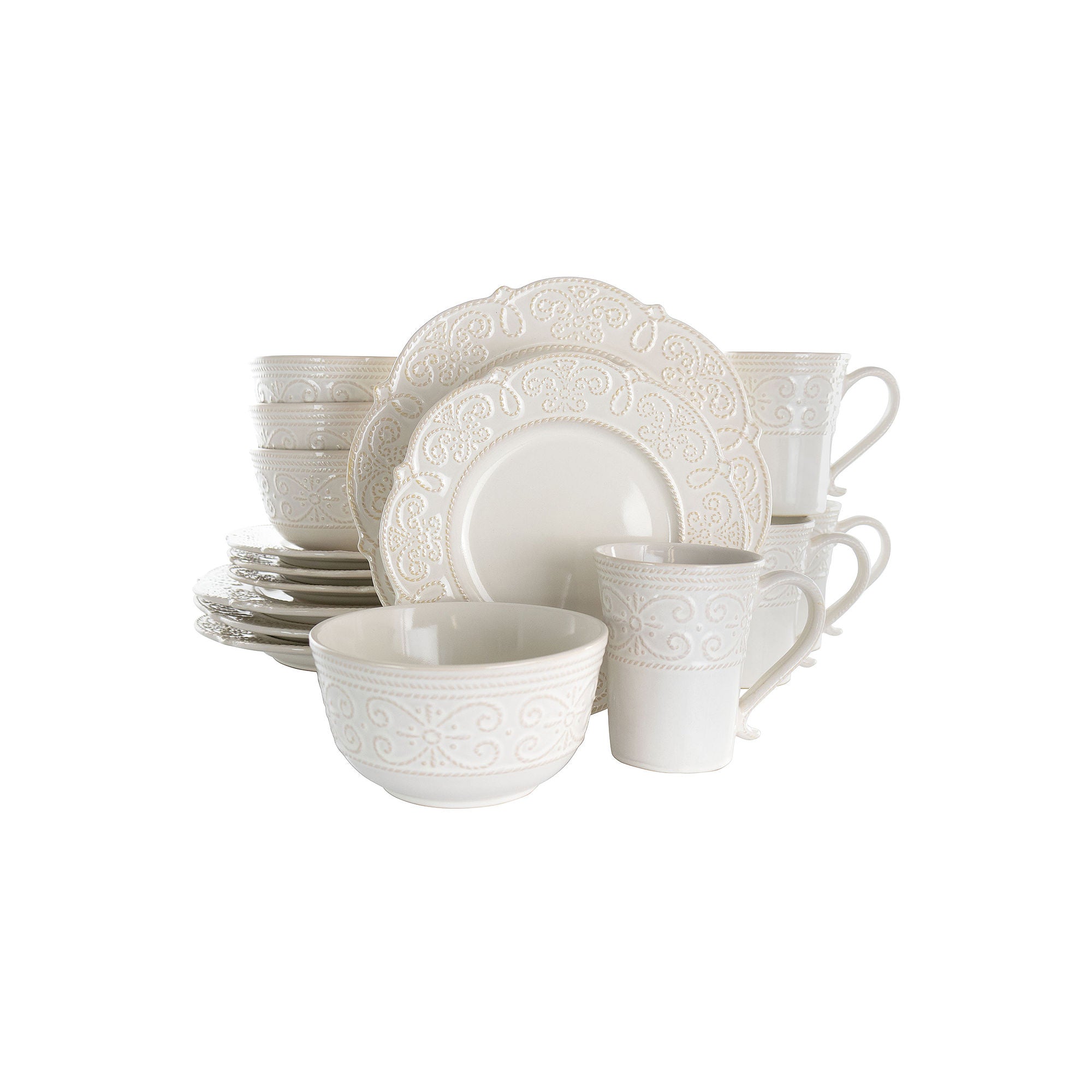 Elama Luna 16-Pc. Stoneware Dinnerware Set - WHITE ONE SIZE