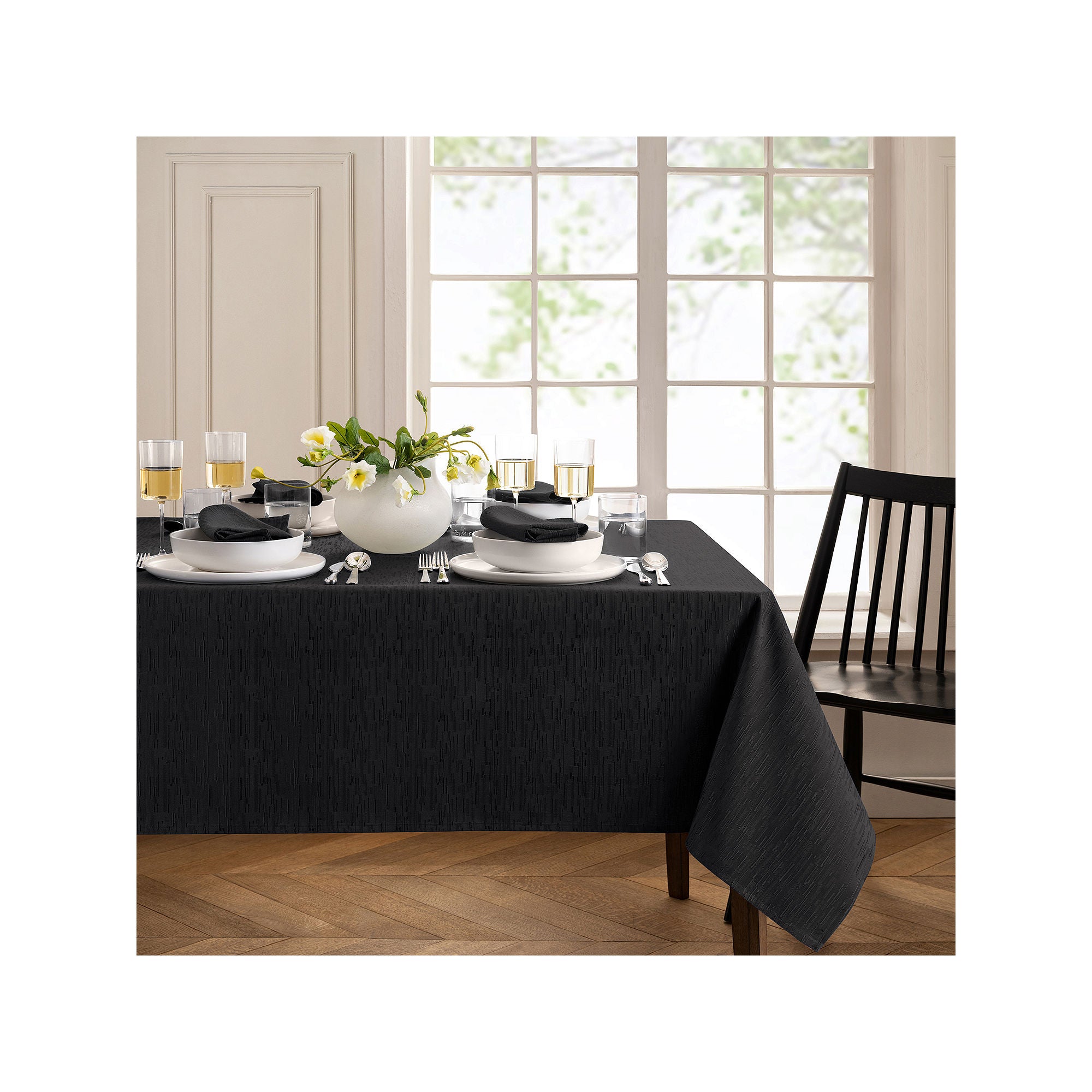 Elrene Home Fashions Water & Stain Resistant Continental Tablecloth - BLACK ONE SIZE