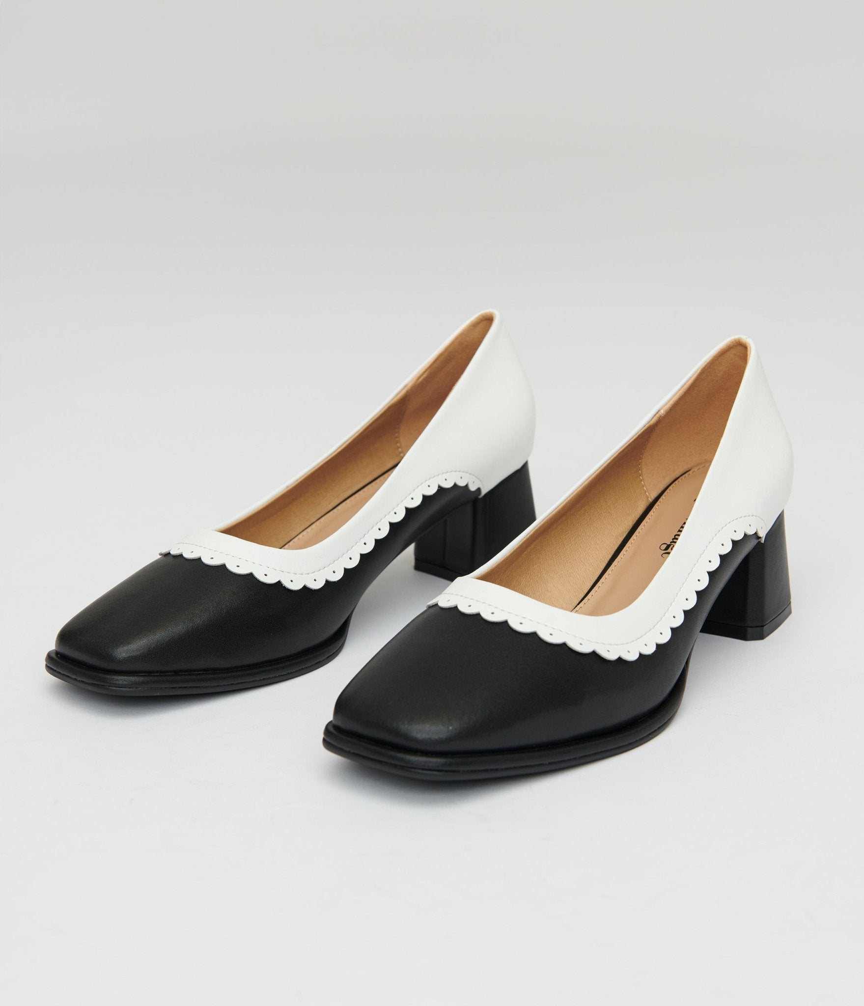 Unique Vintage 1950s Black & White Square Toe Pumps