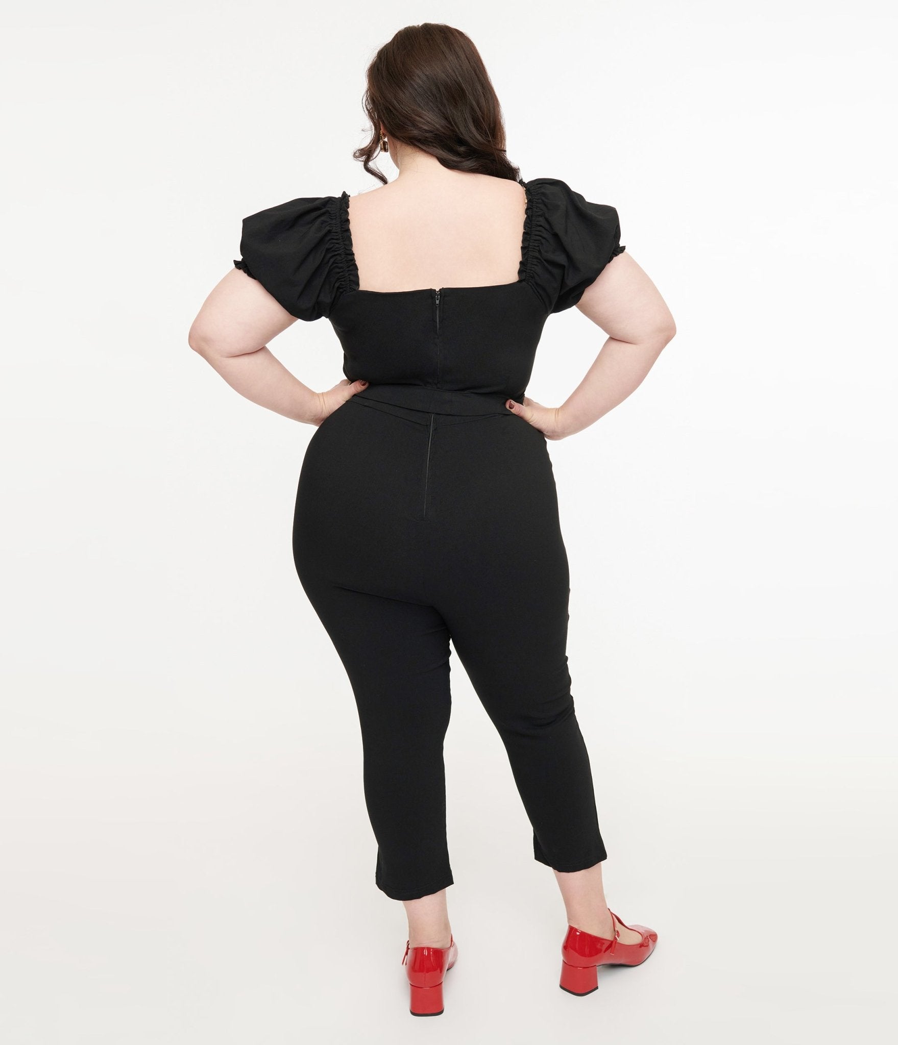 Unique Vintage Plus Size Solid Black Belted Jumpsuit