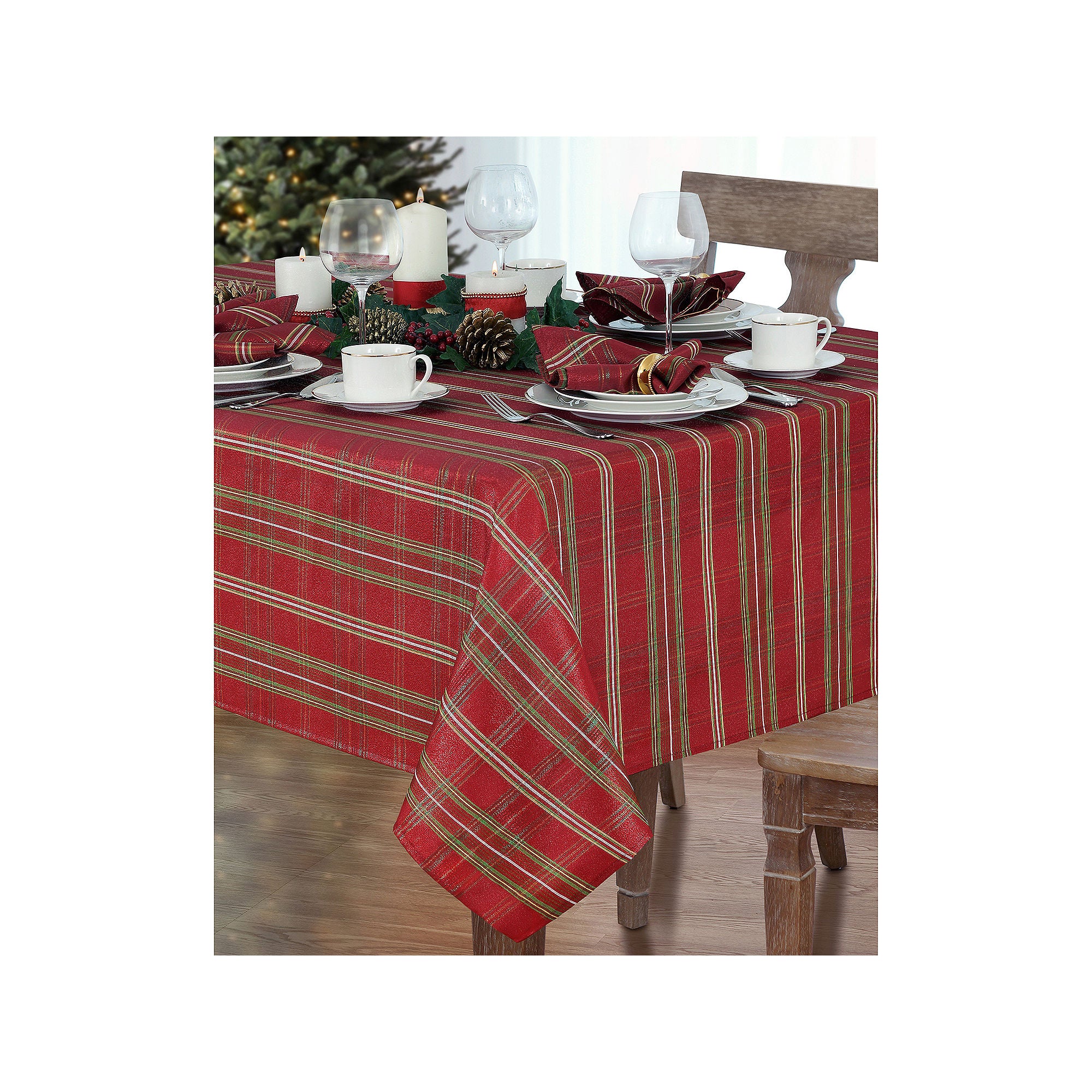 Elrene Home Fashions Shimmering Plaid Tablecloth - RED GREEN ONE SIZE