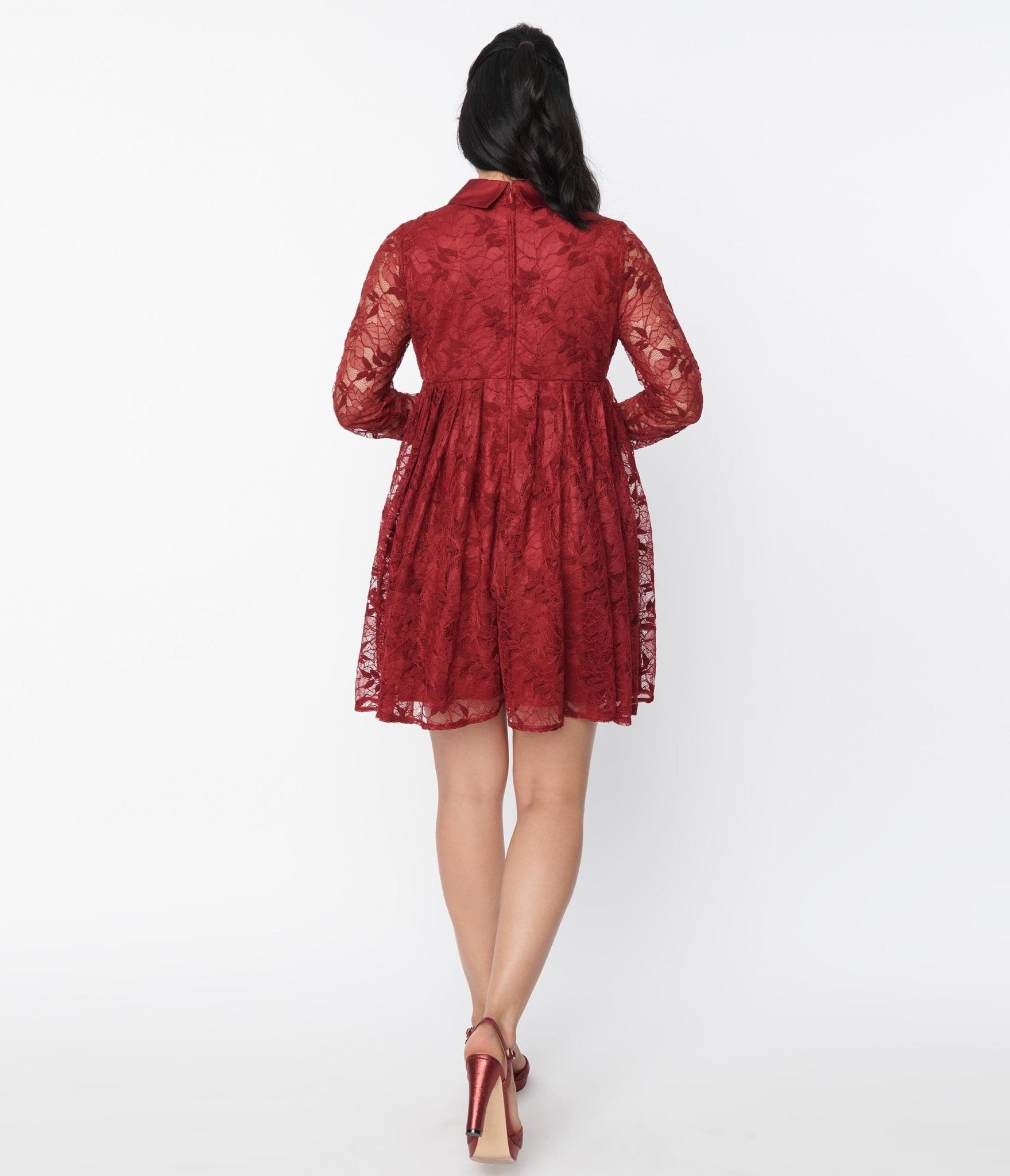 Unique Vintage Burgundy Lace Peggy Babydoll Dress