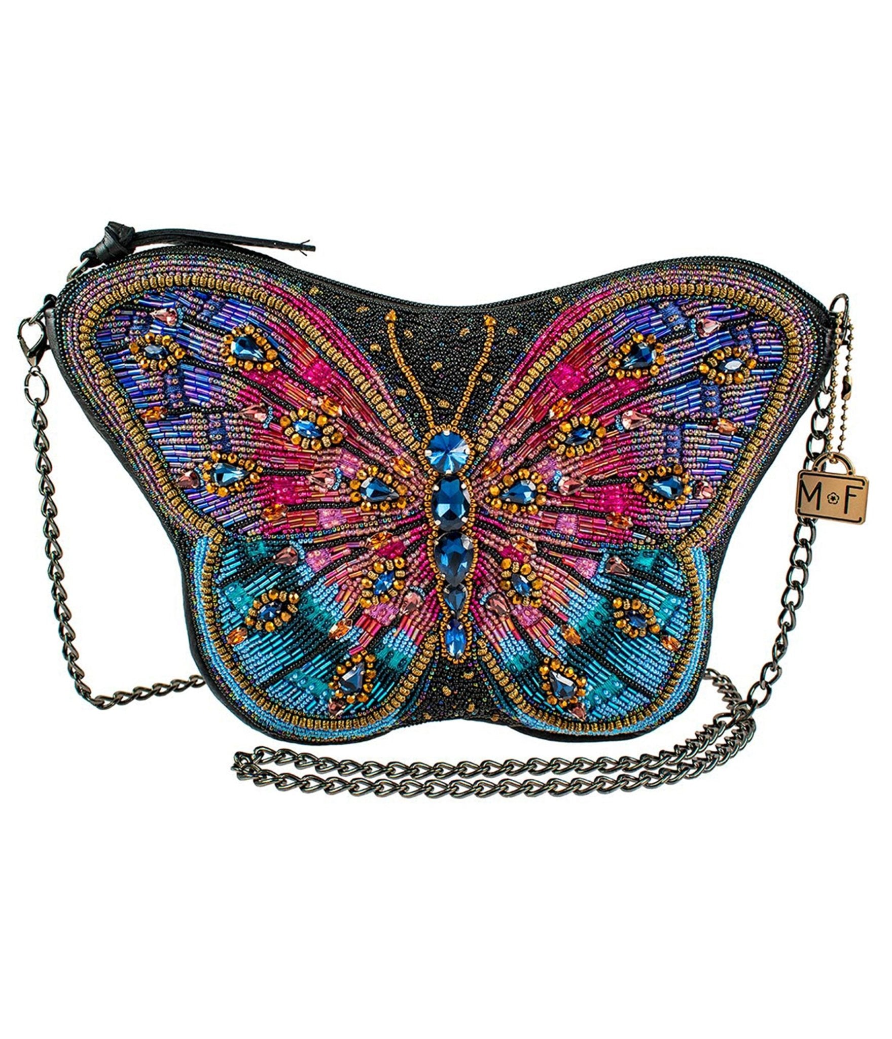 Mary Frances Pink & Purple Beaded Butterfly Crossbody Bag