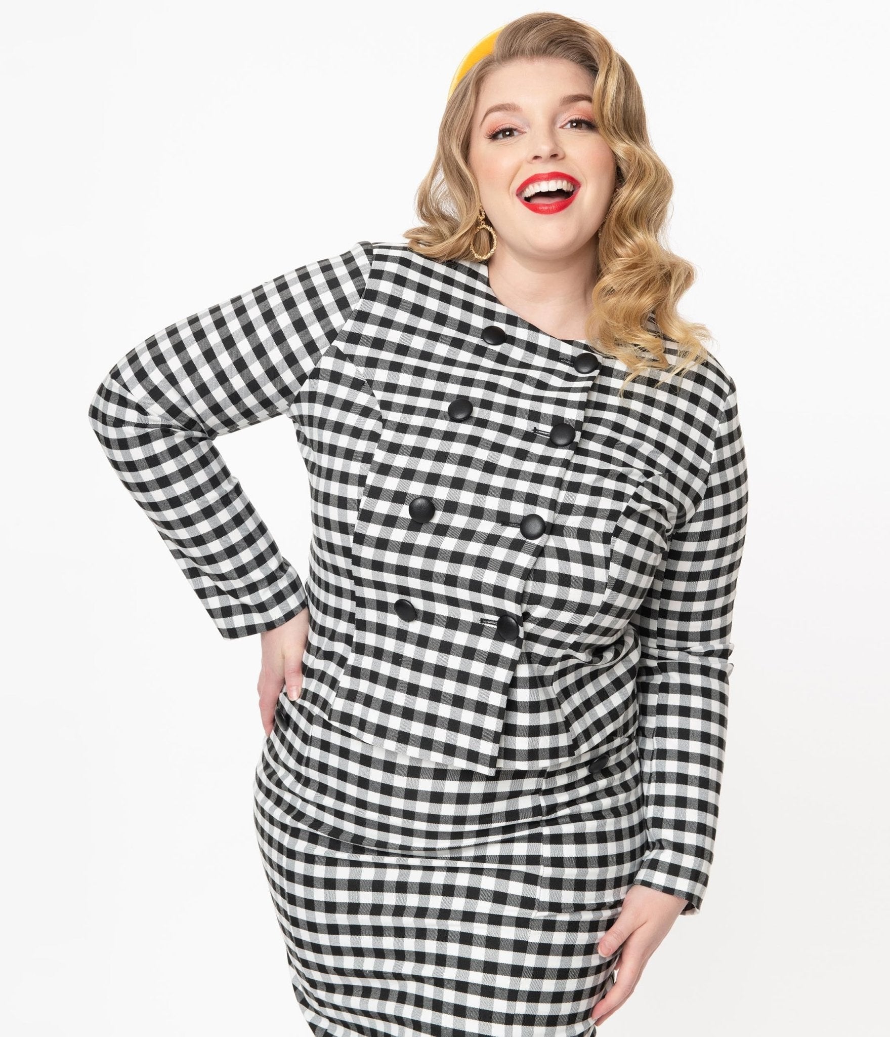 Collectif Plus Size Black & White Gingham Lorinna Jacket