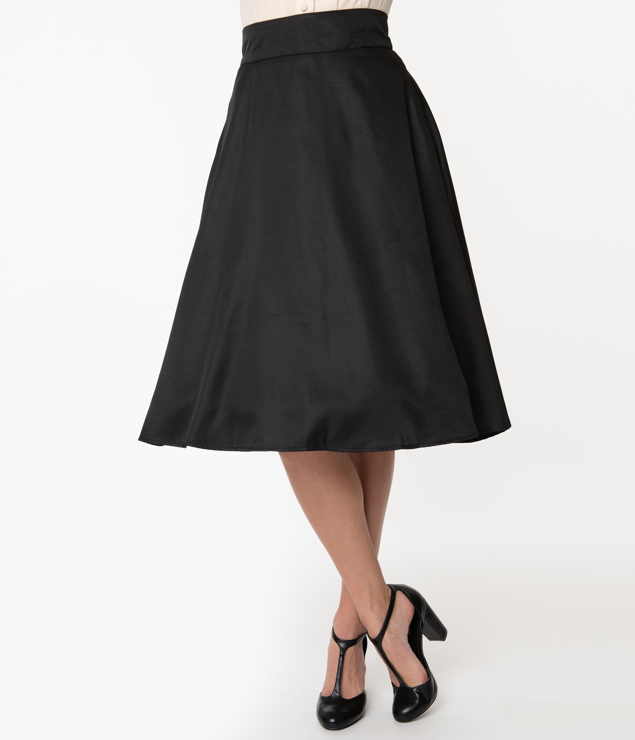 Unique Vintage Retro Style Black High Waist Vivien Swing Skirt