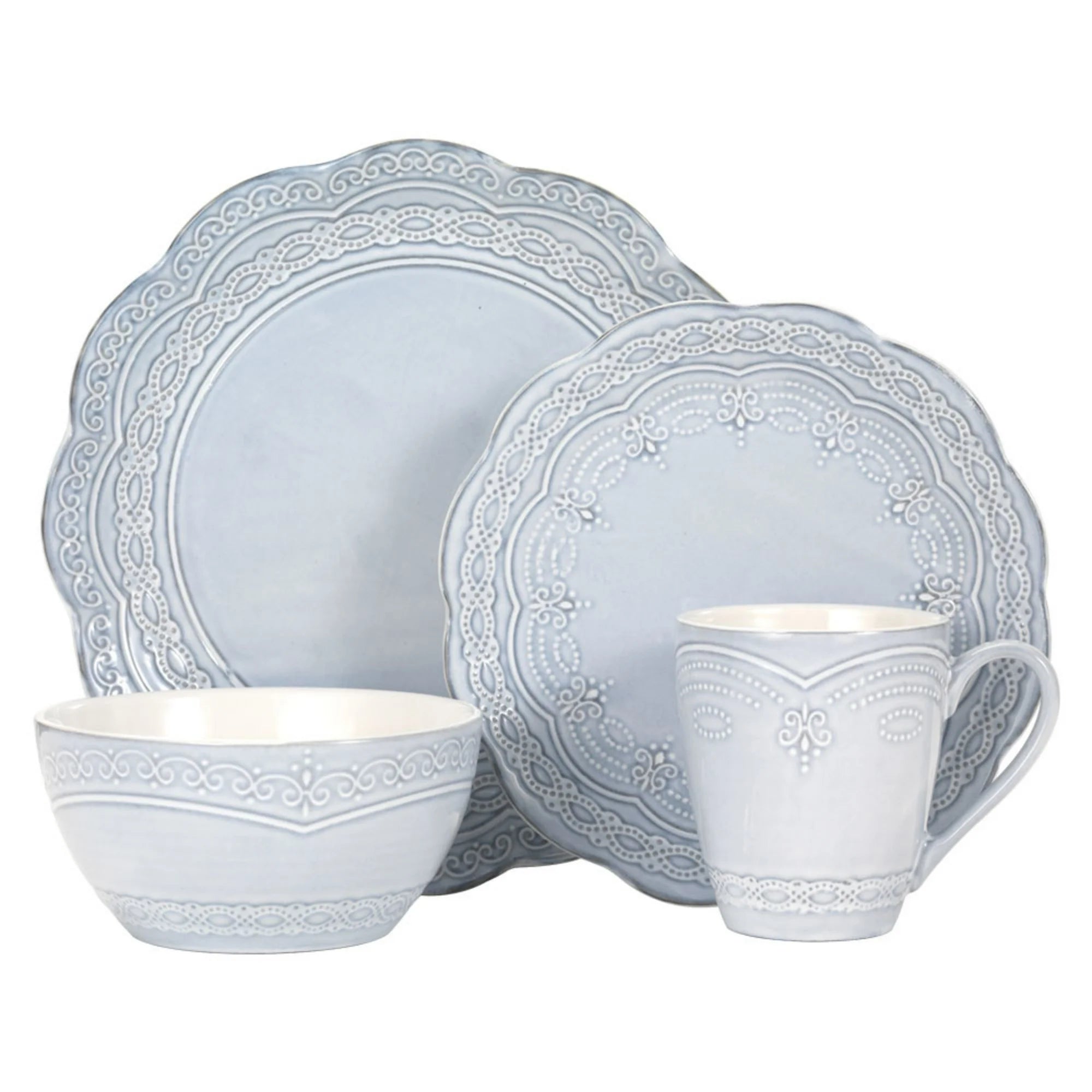 Pfaltzgraff 5190776 Seraphina Blue Stoneware 16-Piece Dinnerware Set