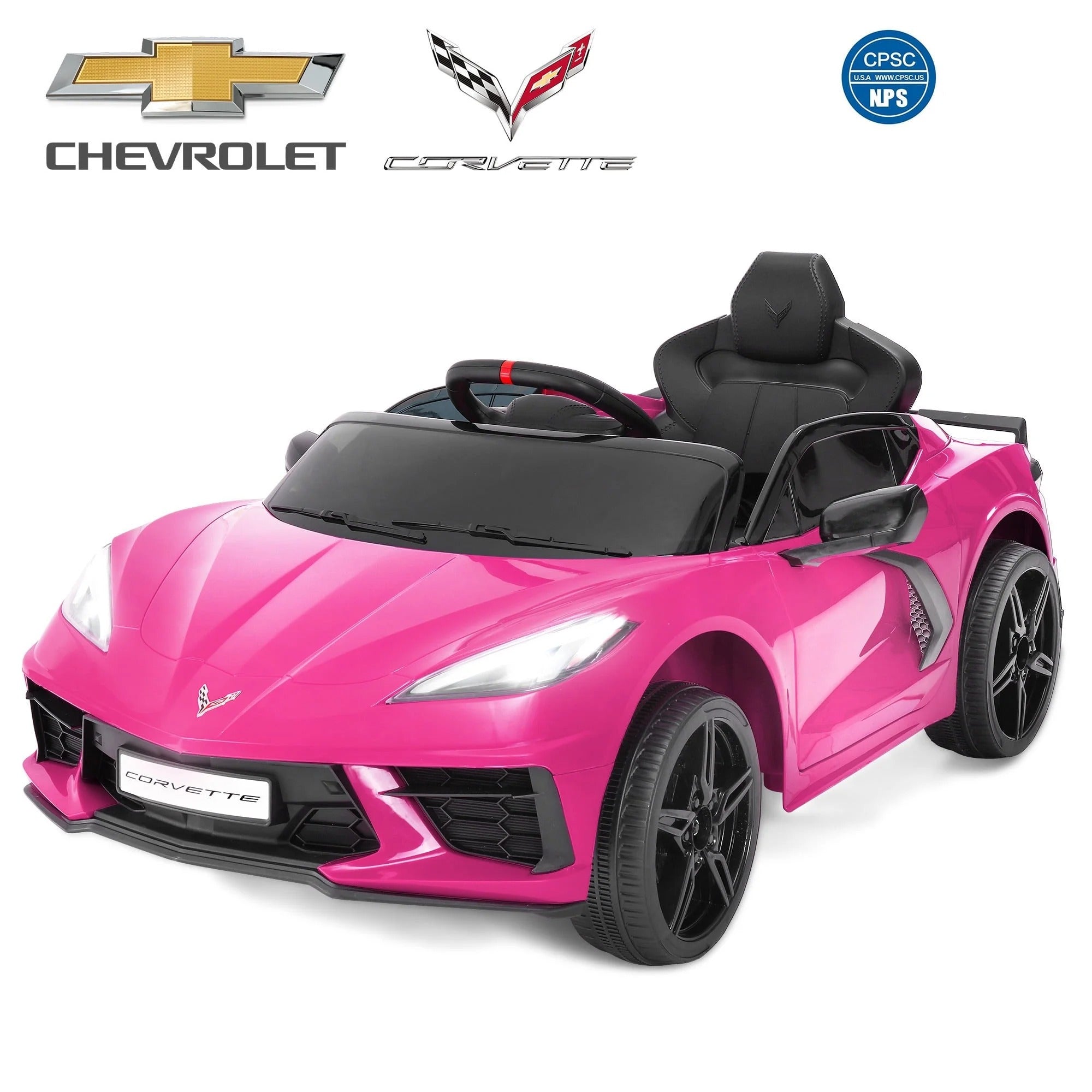 FUNTOK Store Licensed Chevrolet Corvette C8 12V Kids Electric Ride on Car Toy, Pink - 3 Speeds