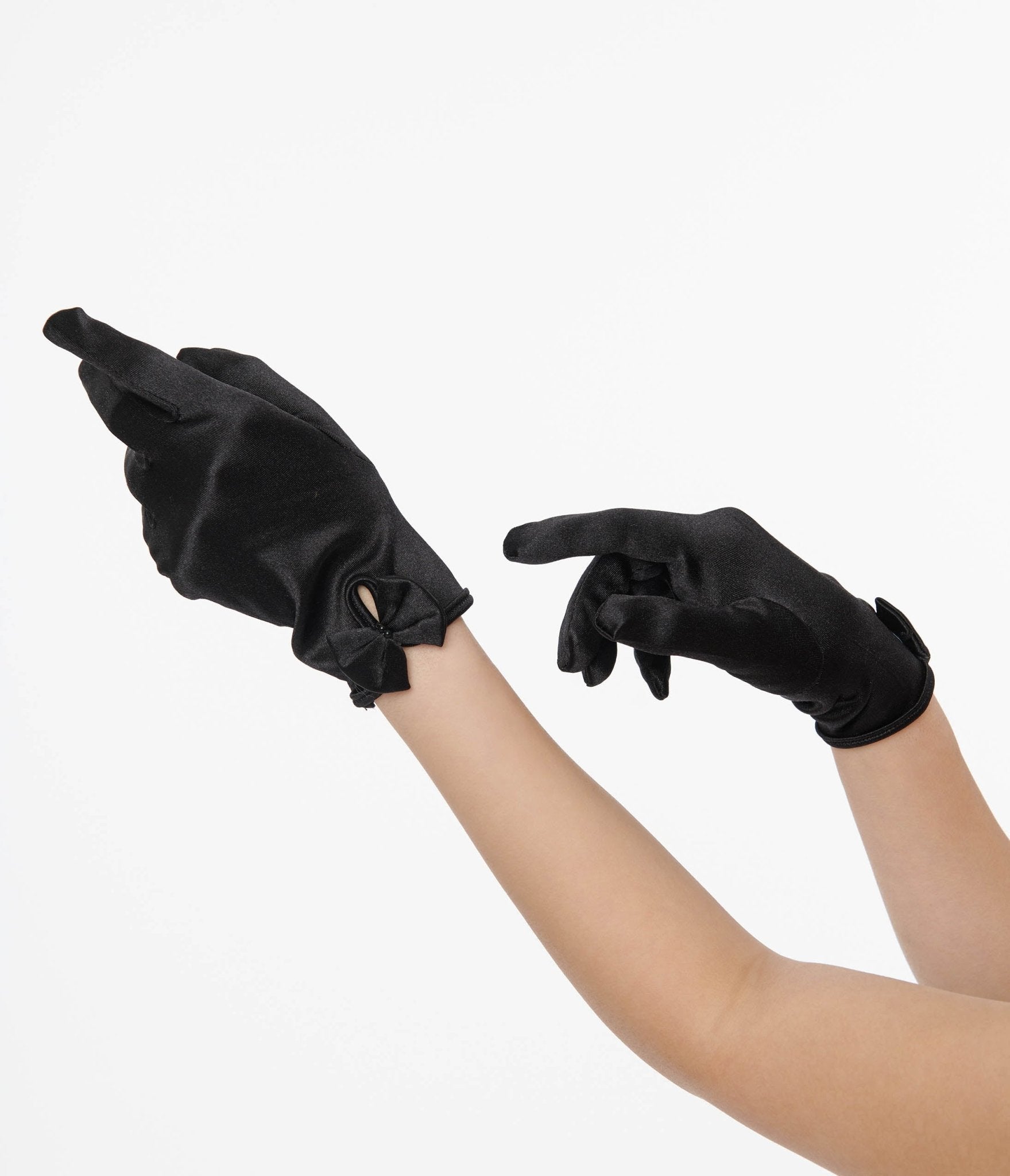 Unique Vintage 1950s Black Satin Bow Gloves