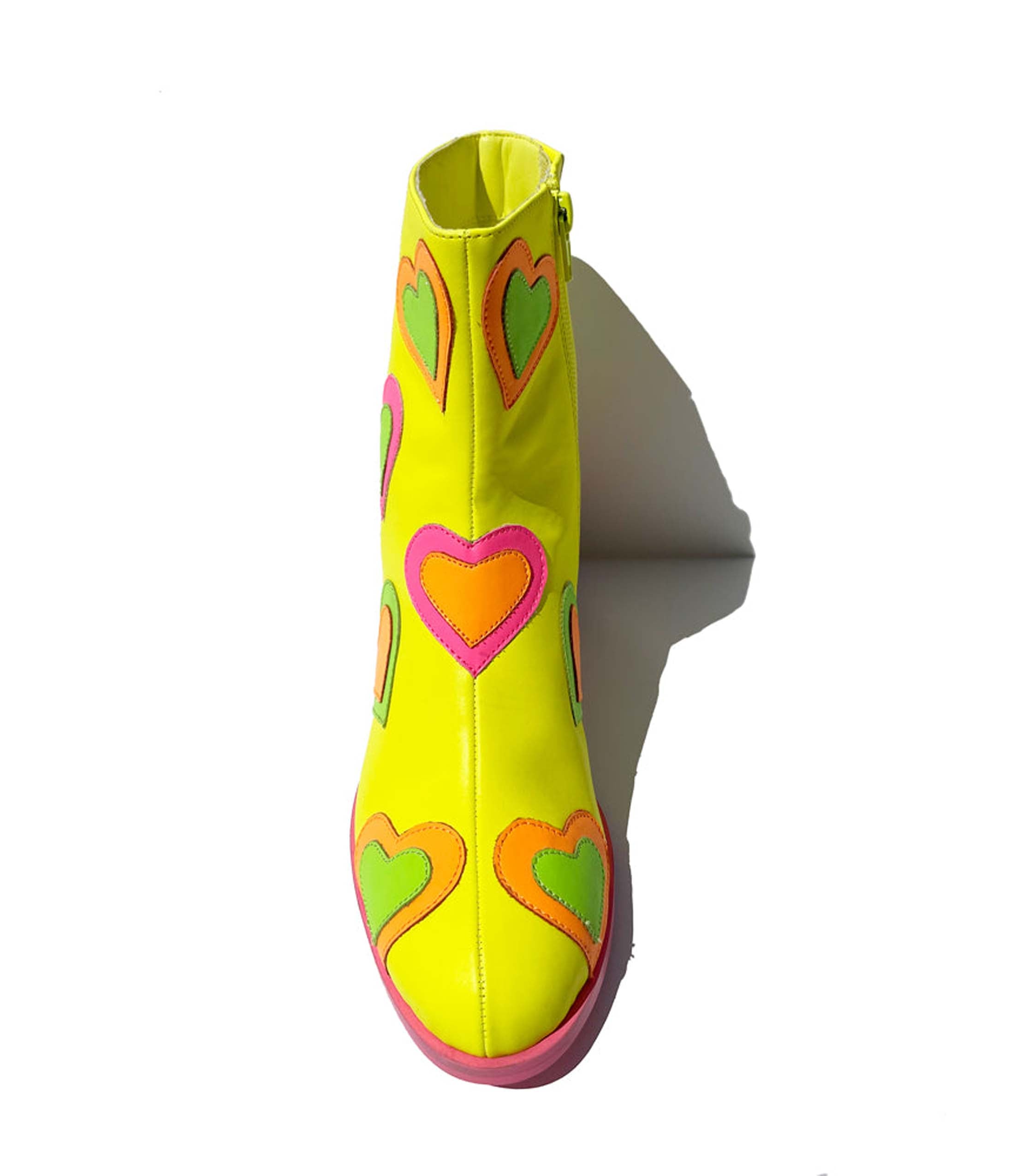 Neon Yellow & Rainbow Heart to Heart Ankle Boot