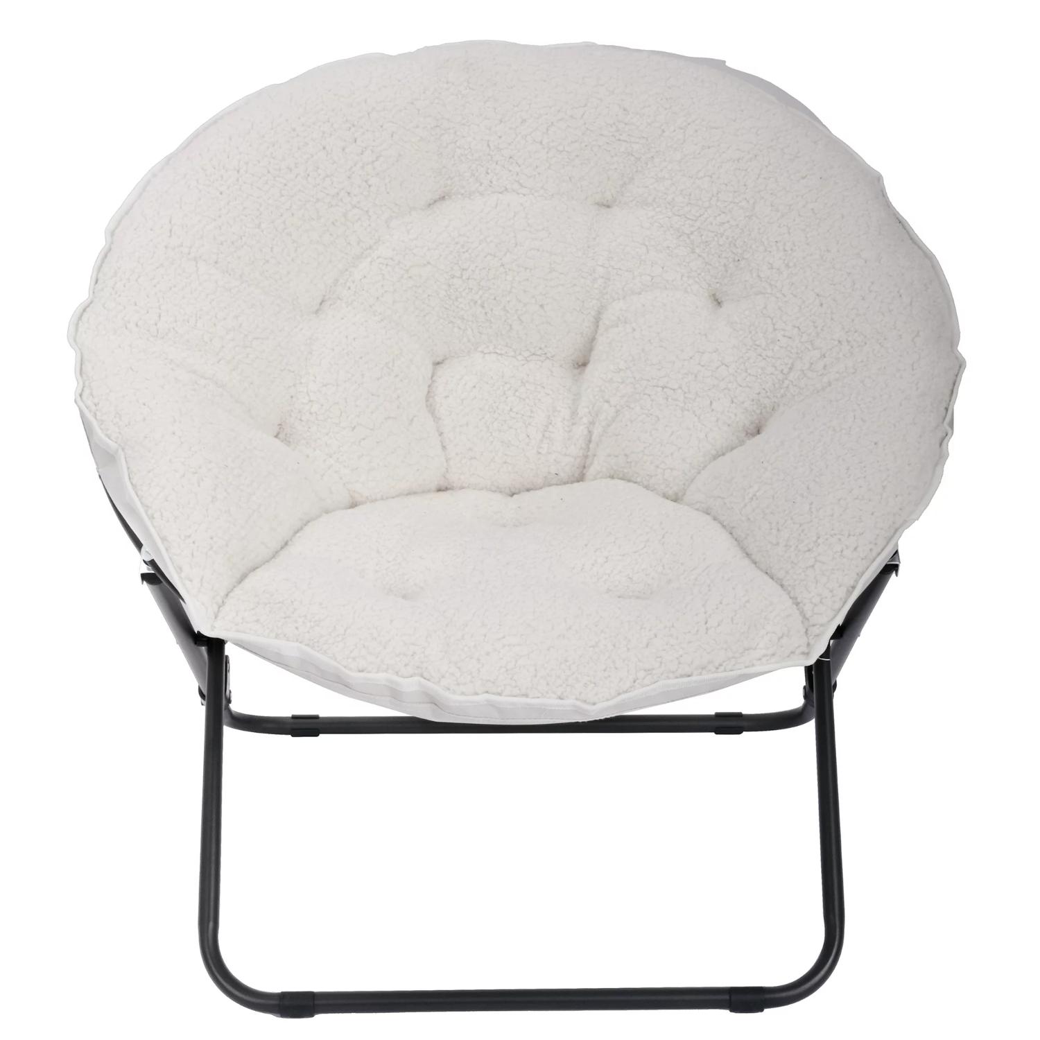 Mainstays AC5726G Saucer Chair for Kids and Teens, White Faux Shearling