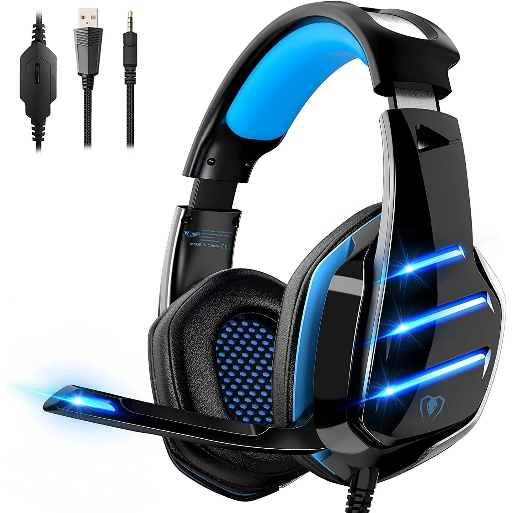 Beexcellent Gaming Headset for PS4 PS5 Switch Xbox One PC with RGB Light, Black Blue