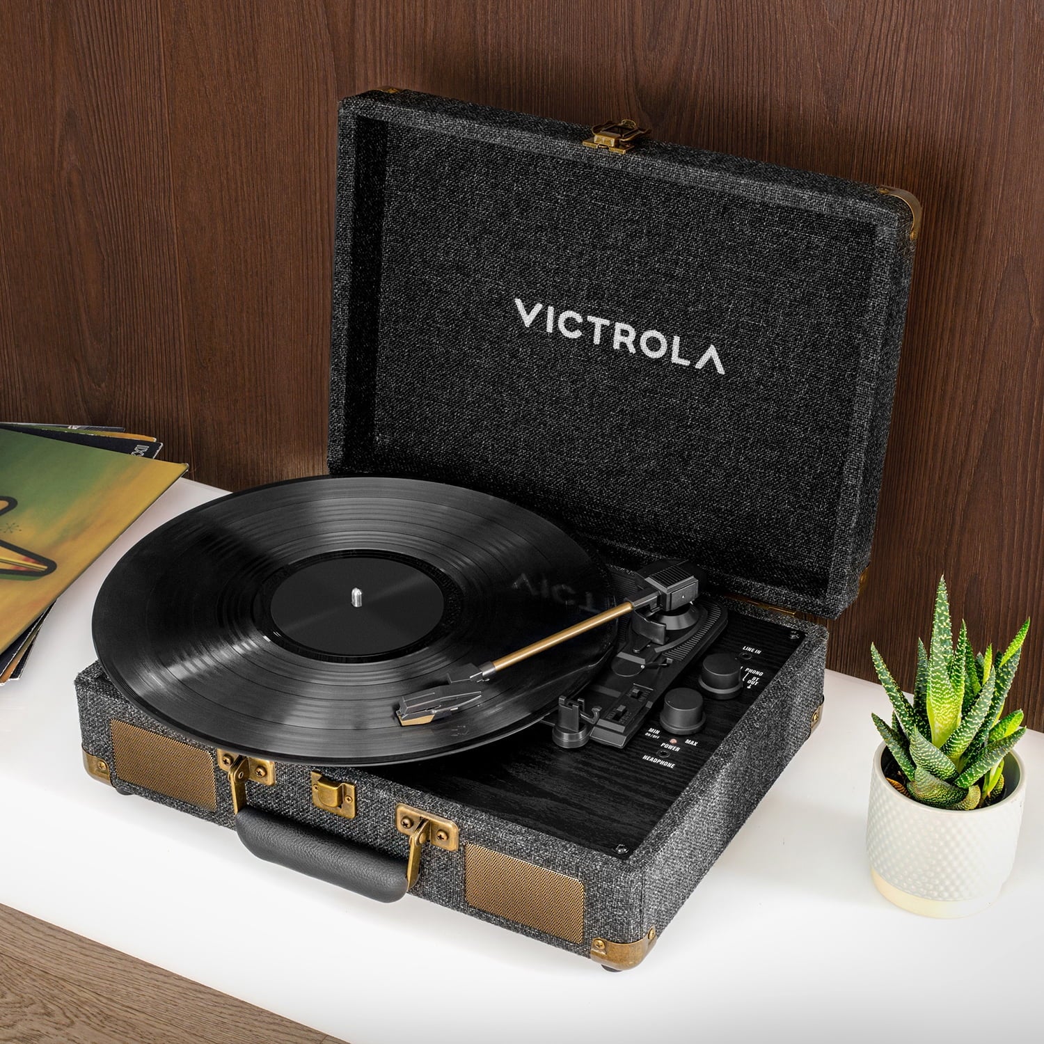 Victrola VSC-680SB-BLK Venture Bluetooth Mid-Century Modern Suitcase Record Player w/3-Speed Turntable, Black