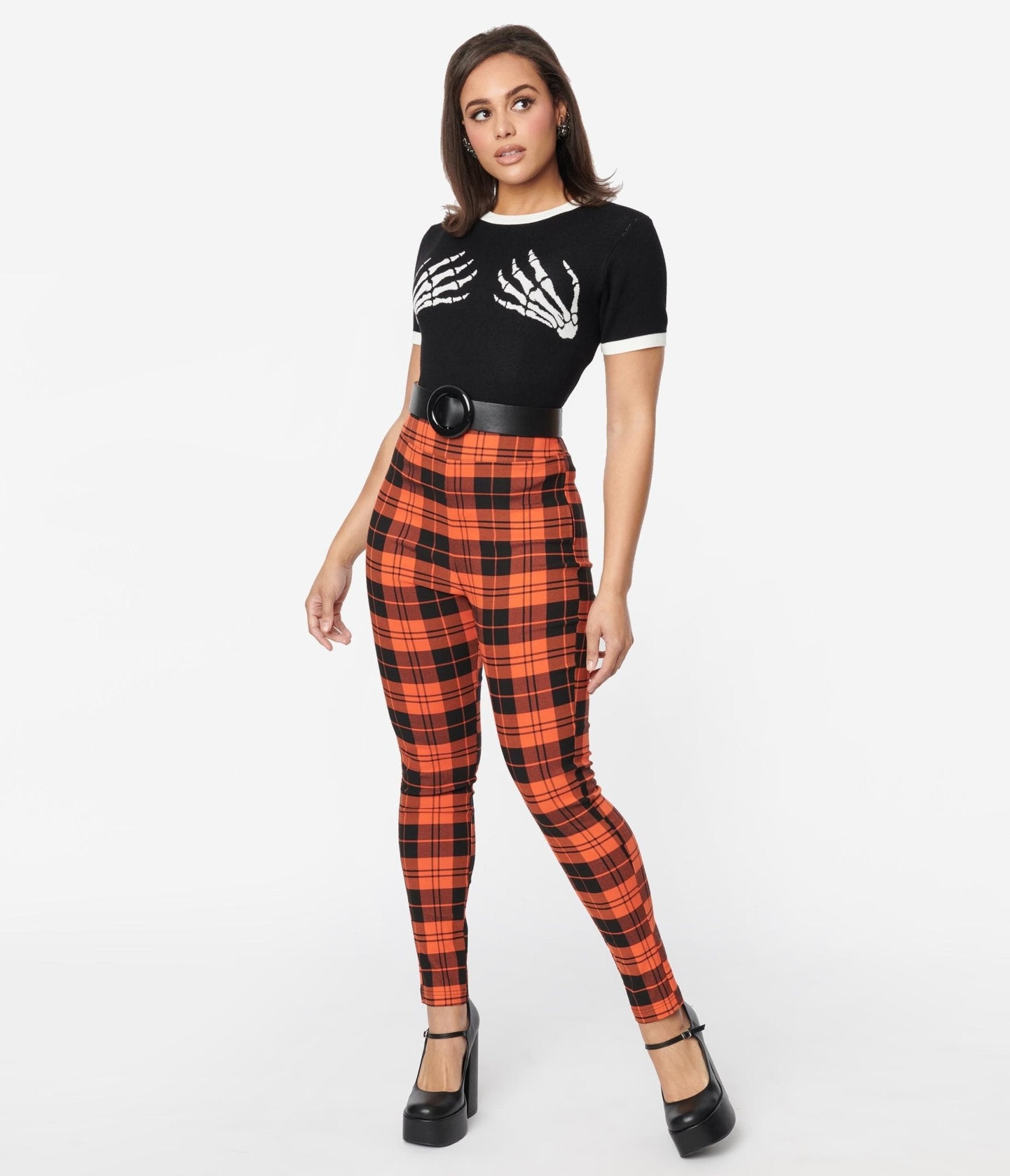 Unique Vintage Orange Plaid Rizzo Cigarette Pants