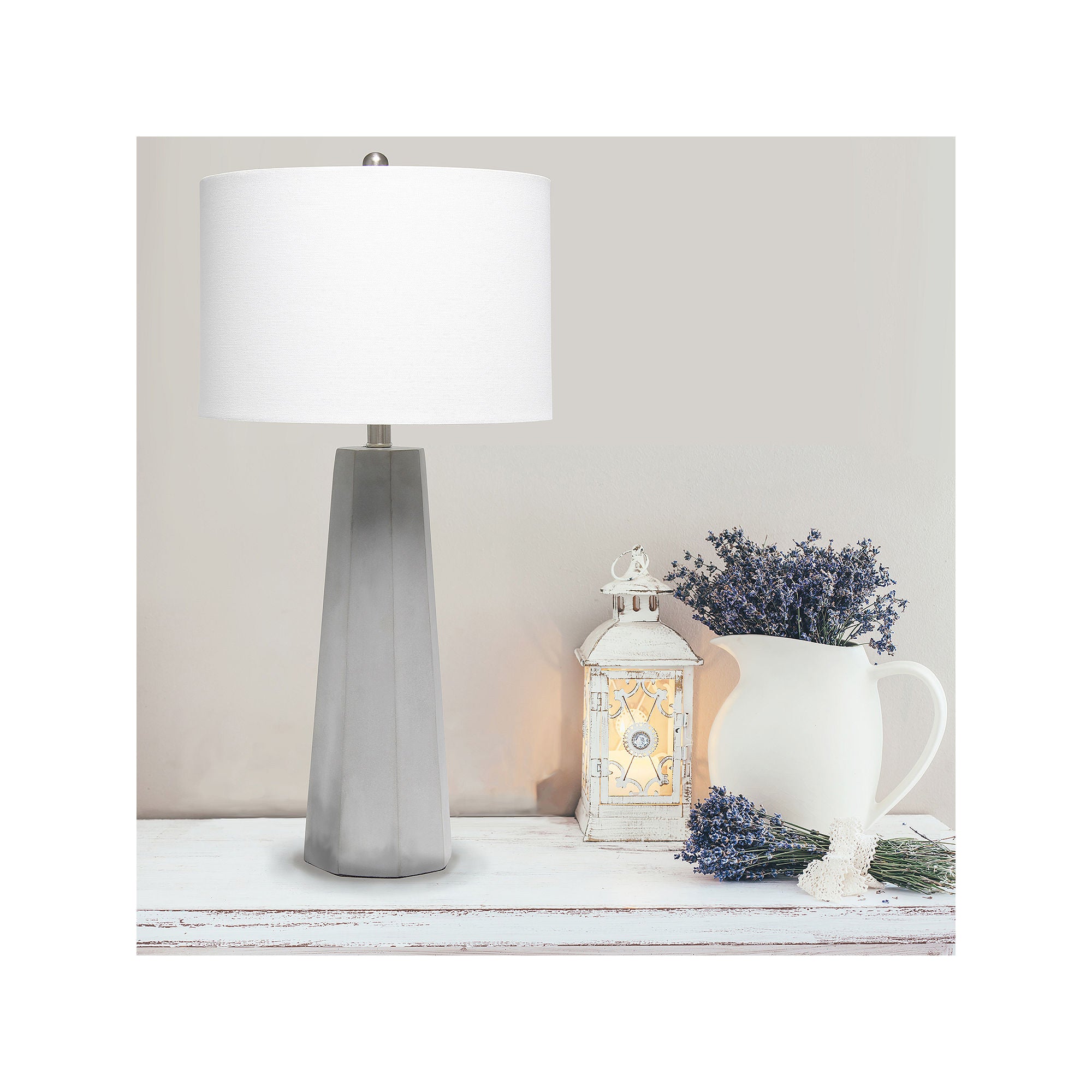 Lalia Home LHT-5011-WH Concrete Pillar Table Lamp with White Fabric Shade