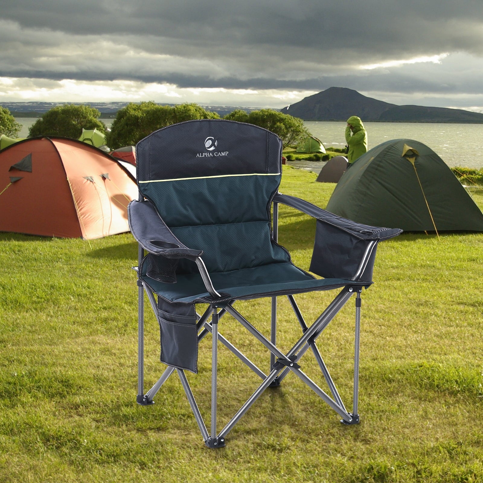 ALPHA CAMP E01CC402-GN Oversized Folding Camping Chair, Green