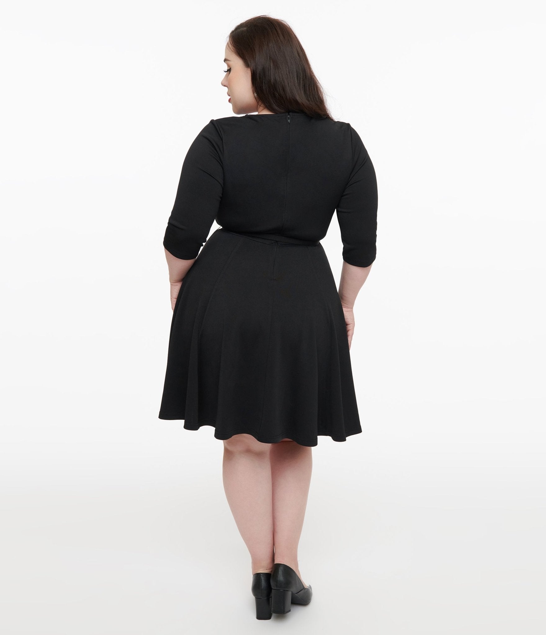 Unique Vintage Plus Size 1960s Black Knit Stephanie Fit & Flare Dress