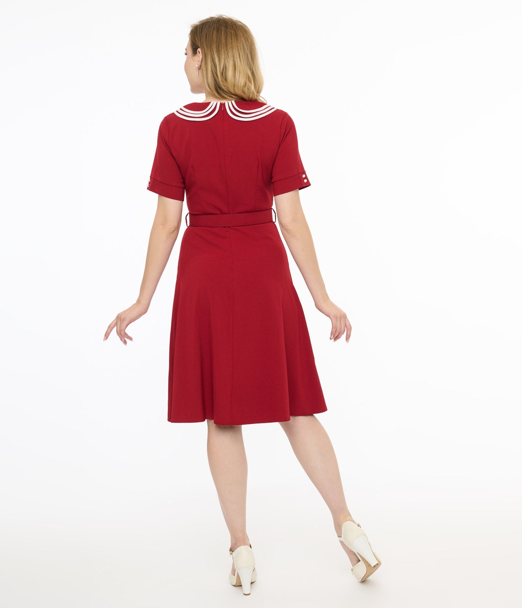 Voodoo Vixen 1950s Red Layered Collar Fit & Flare Dress